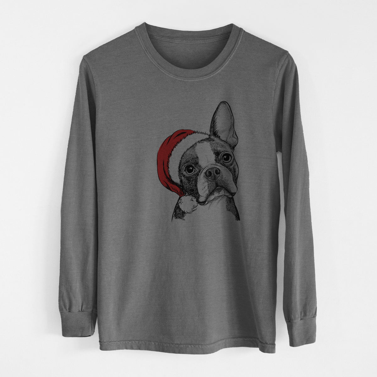 Santa Dee Dee the Boston Terrier - Men's Heavyweight 100% Cotton Long Sleeve