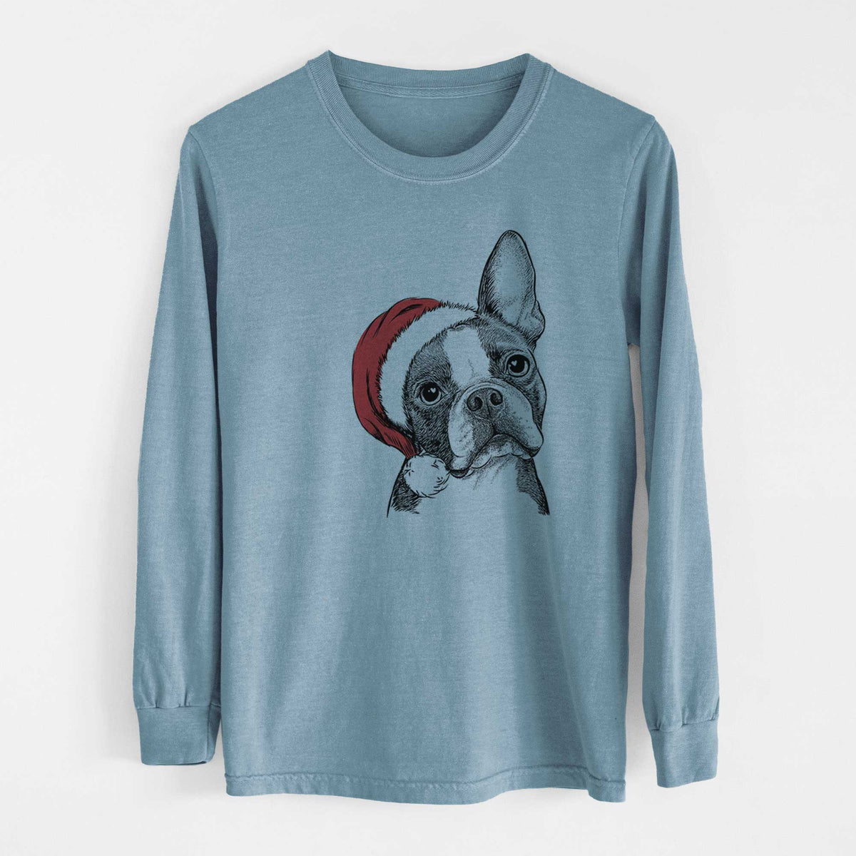 Santa Dee Dee the Boston Terrier - Men's Heavyweight 100% Cotton Long Sleeve