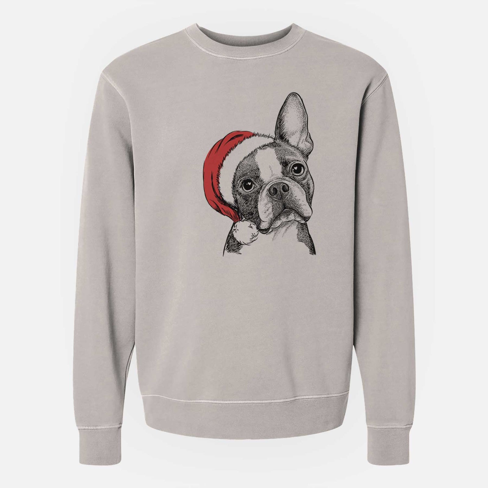 Santa Dee Dee the Boston Terrier - Unisex Pigment Dyed Crew Sweatshirt