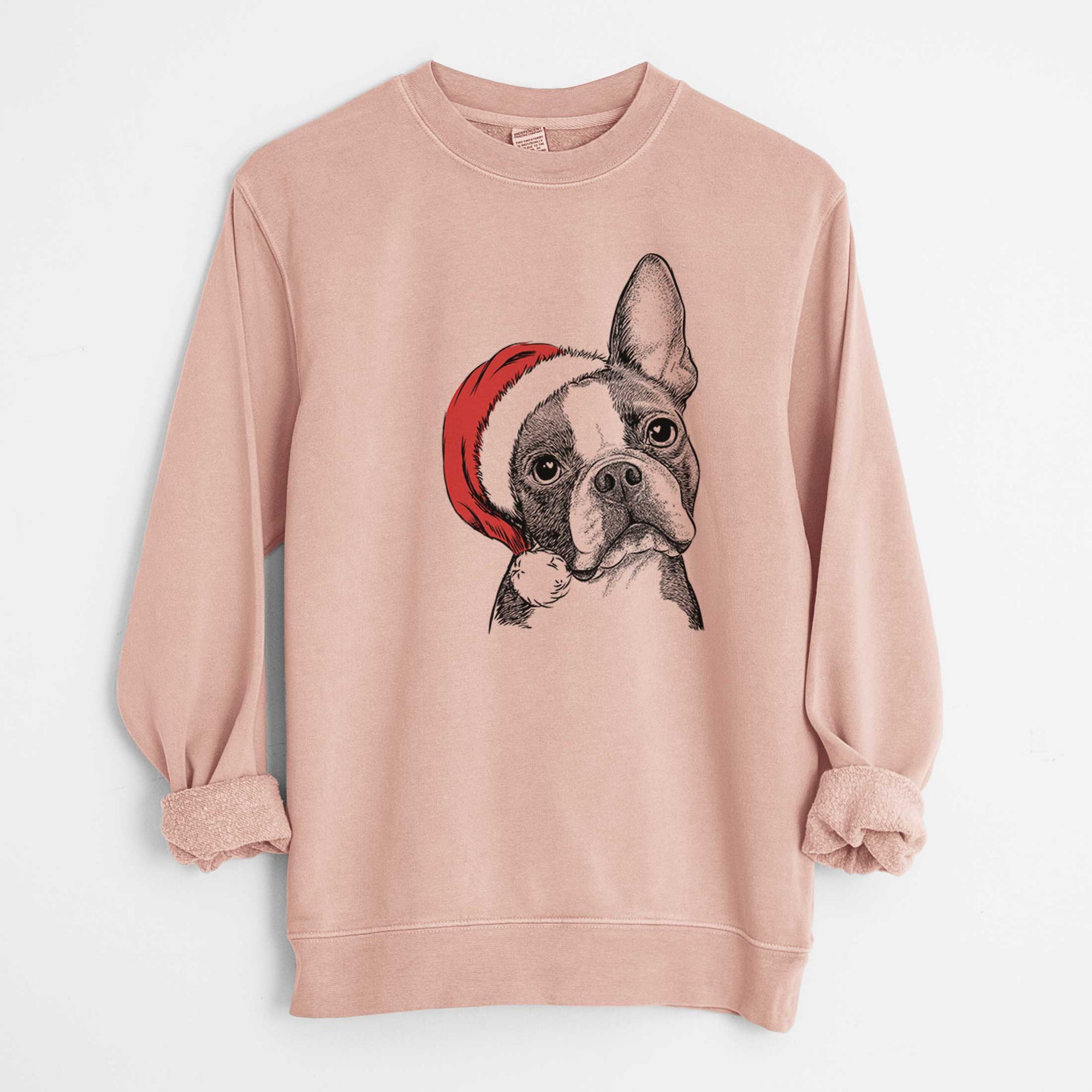 Santa Dee Dee the Boston Terrier - Unisex Pigment Dyed Crew Sweatshirt