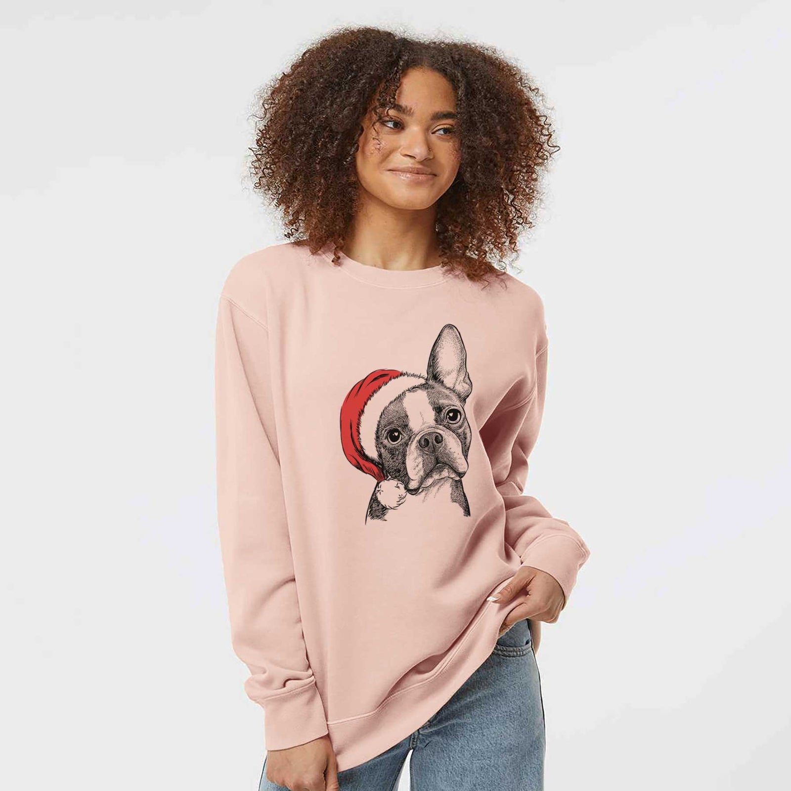 Santa Dee Dee the Boston Terrier - Unisex Pigment Dyed Crew Sweatshirt