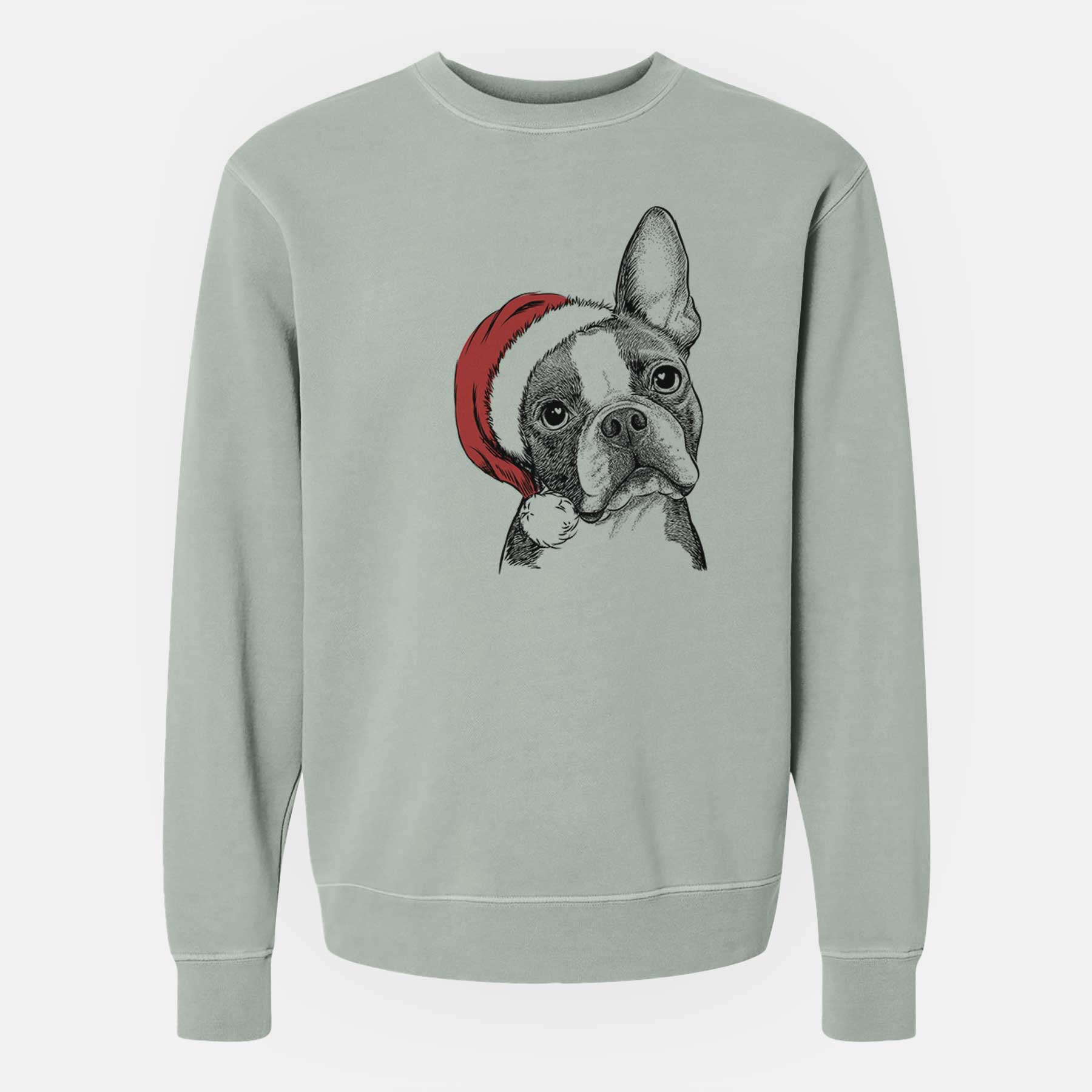 Santa Dee Dee the Boston Terrier - Unisex Pigment Dyed Crew Sweatshirt