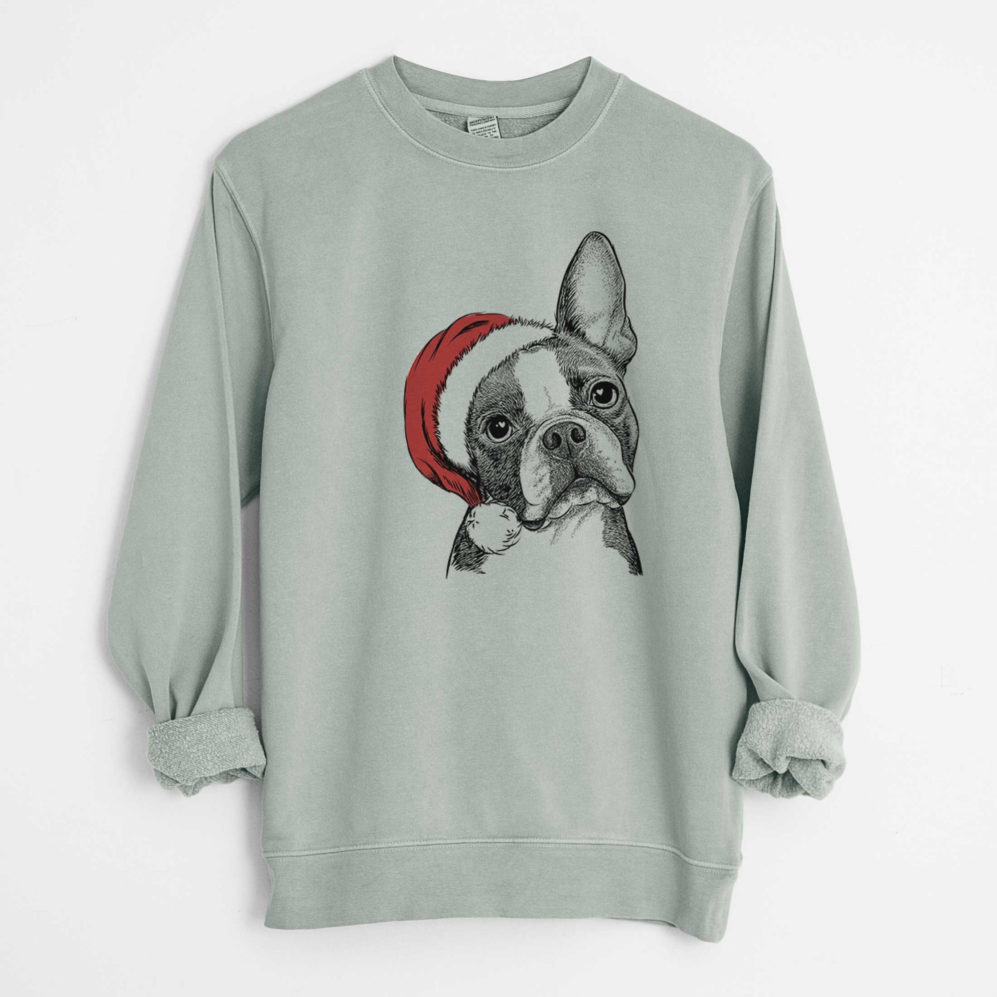 Santa Dee Dee the Boston Terrier - Unisex Pigment Dyed Crew Sweatshirt
