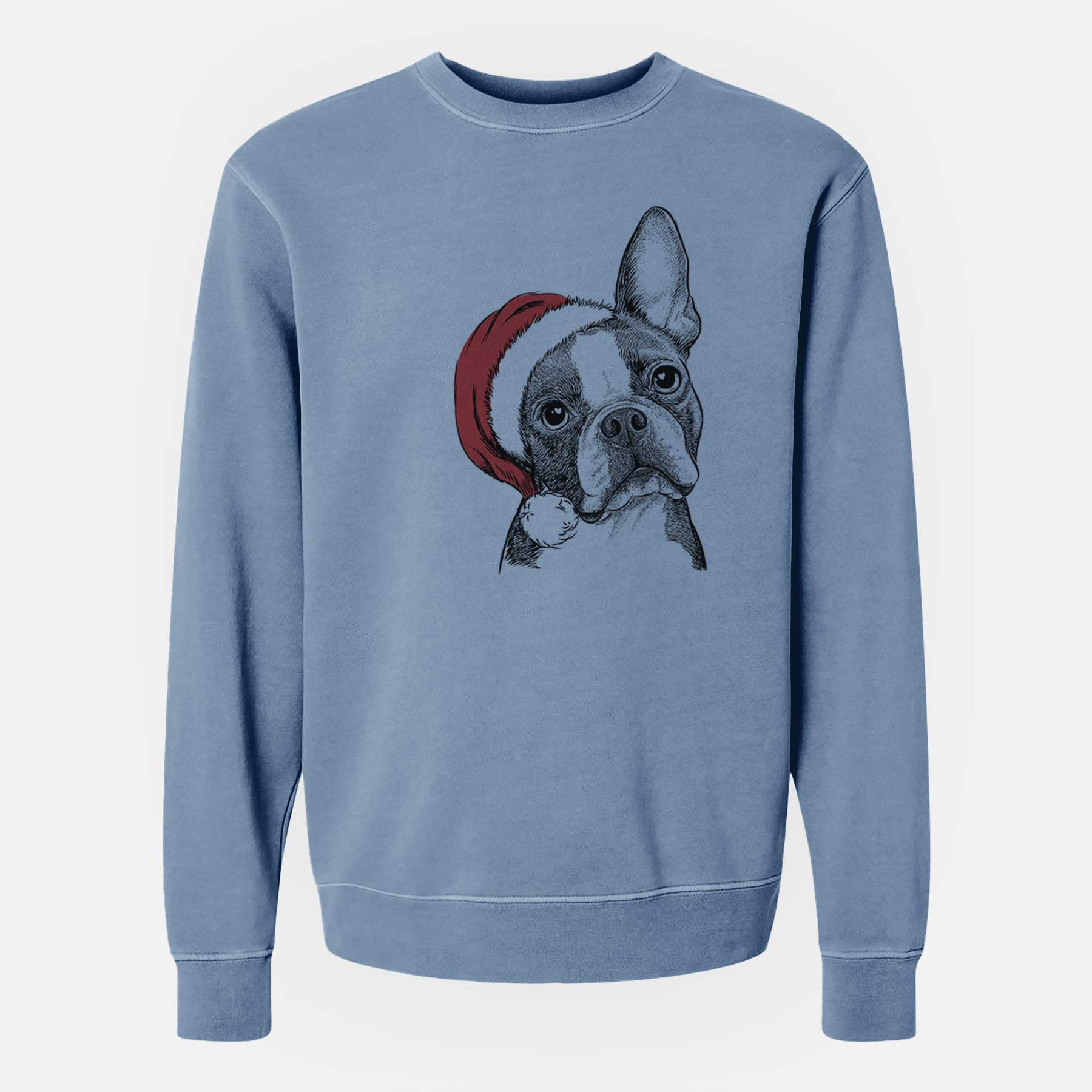 Santa Dee Dee the Boston Terrier - Unisex Pigment Dyed Crew Sweatshirt