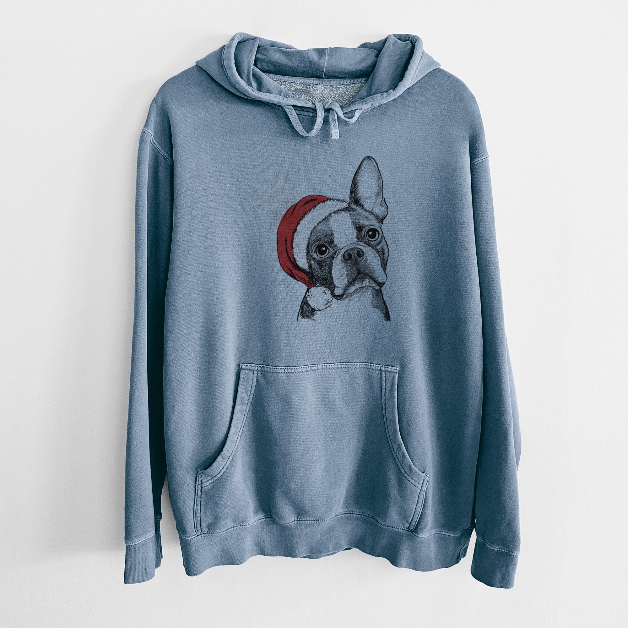 Santa Hat Dee Dee the Boston Terrier - Unisex Pigment Dyed Hoodie