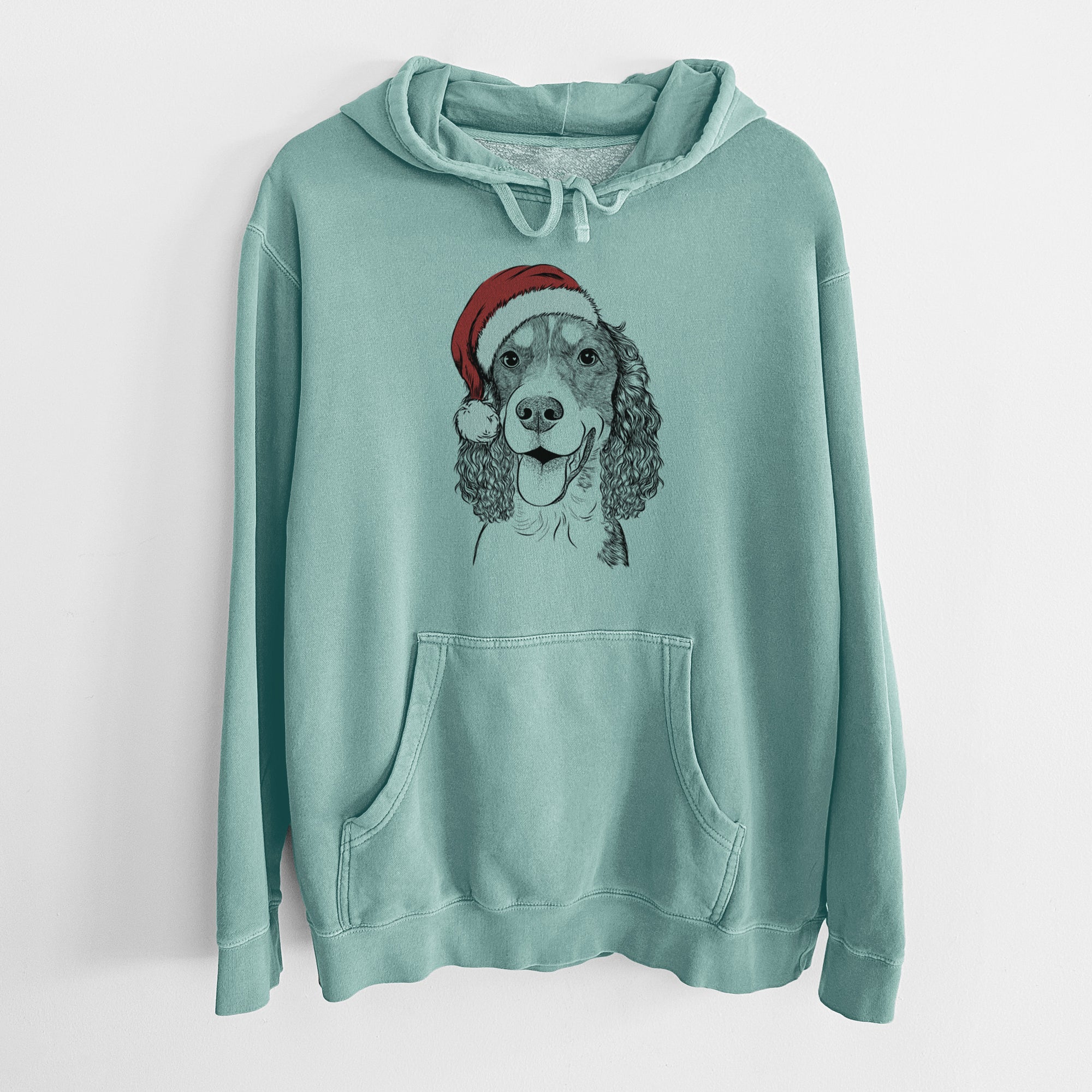 Santa Hat Delilah the English Springer Spaniel - Unisex Pigment Dyed Hoodie