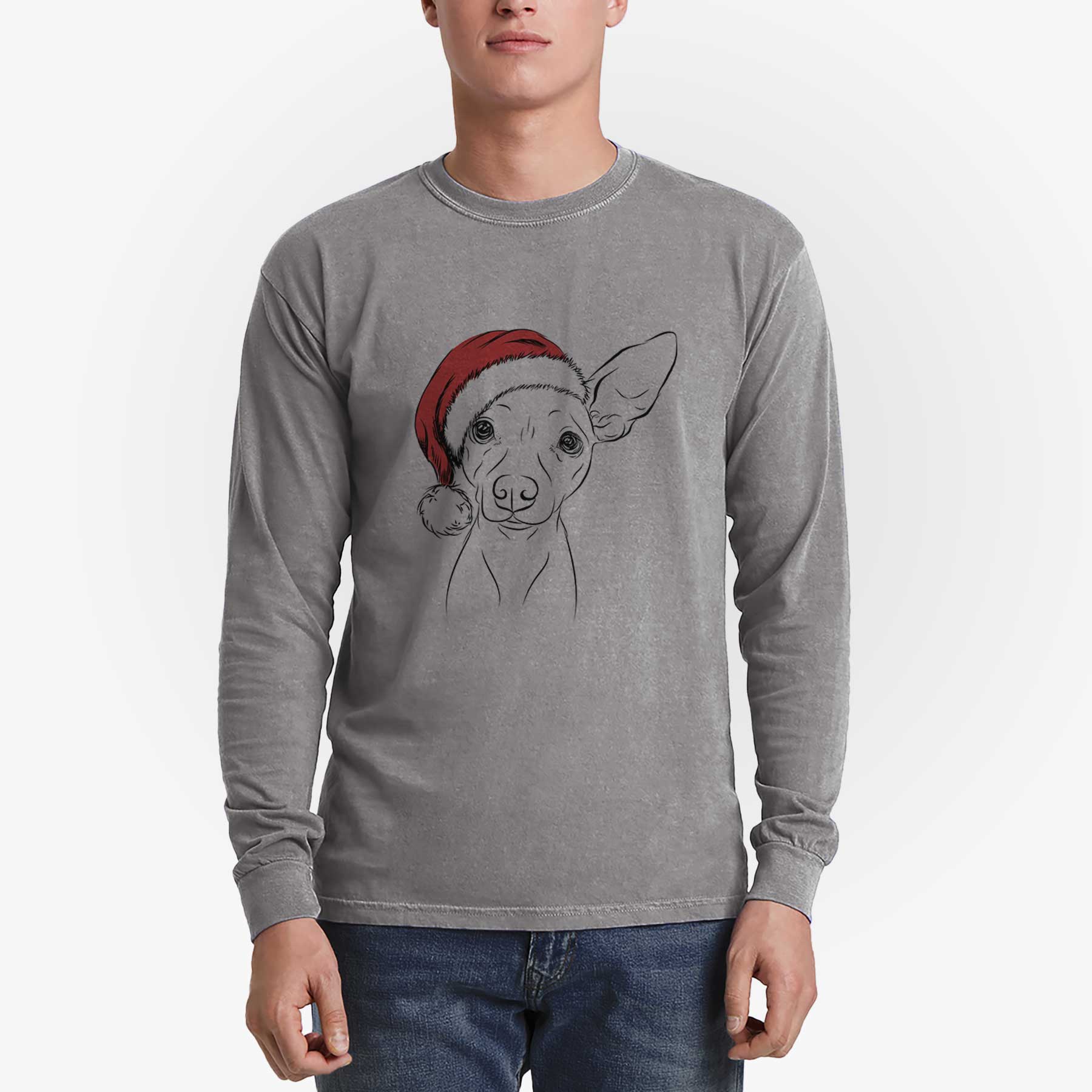 Santa Desi the American Hairless Terrier - Men's Heavyweight 100% Cotton Long Sleeve