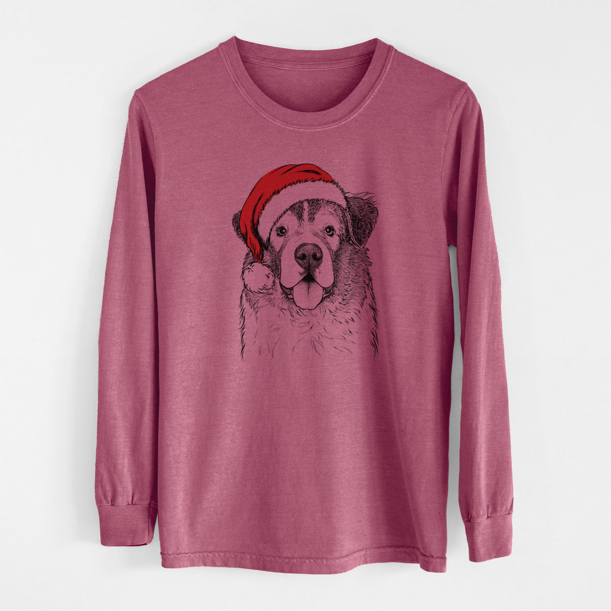 Santa Dilly the Saint Bernard - Men&#39;s Heavyweight 100% Cotton Long Sleeve