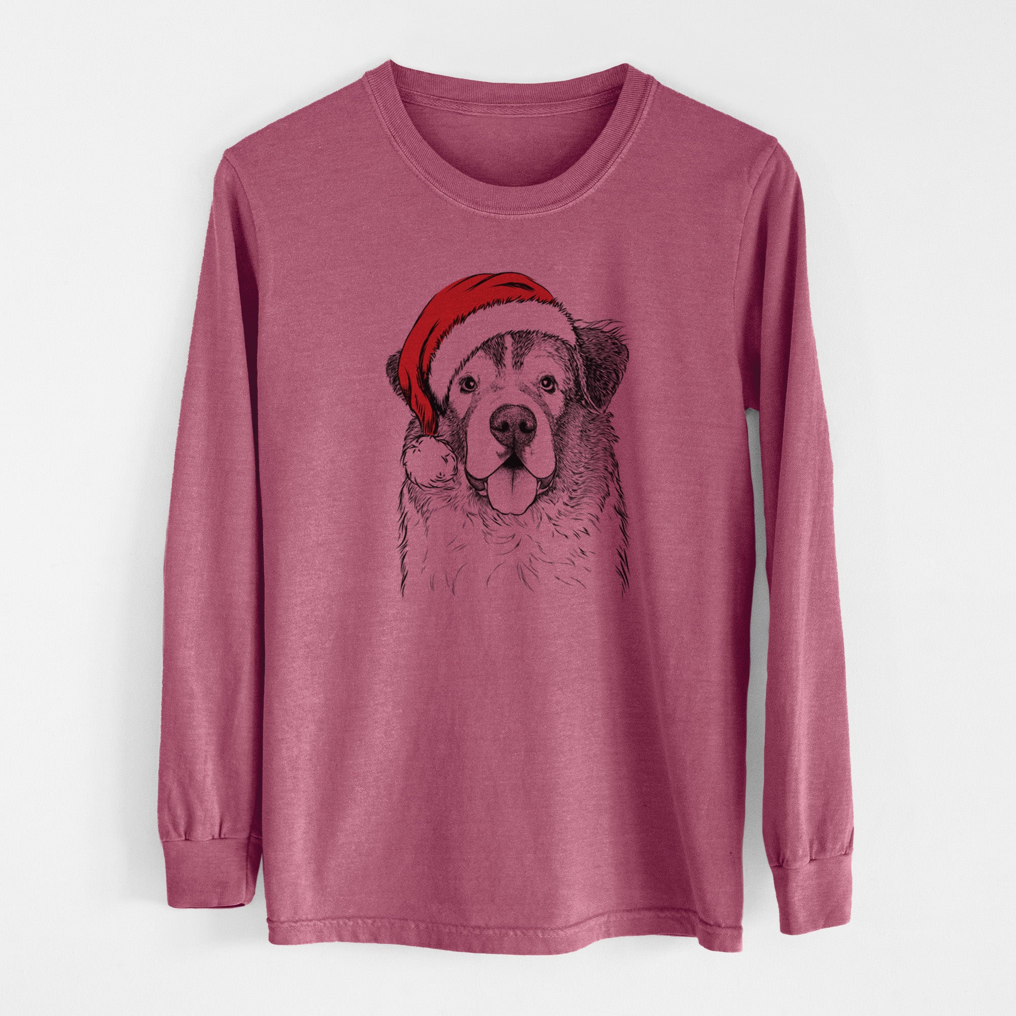 Santa Dilly the Saint Bernard - Men's Heavyweight 100% Cotton Long Sleeve