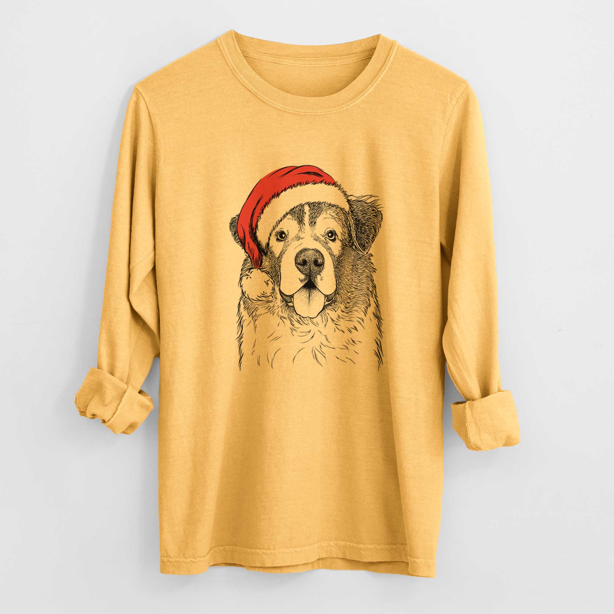 Santa Dilly the Saint Bernard - Men's Heavyweight 100% Cotton Long Sleeve