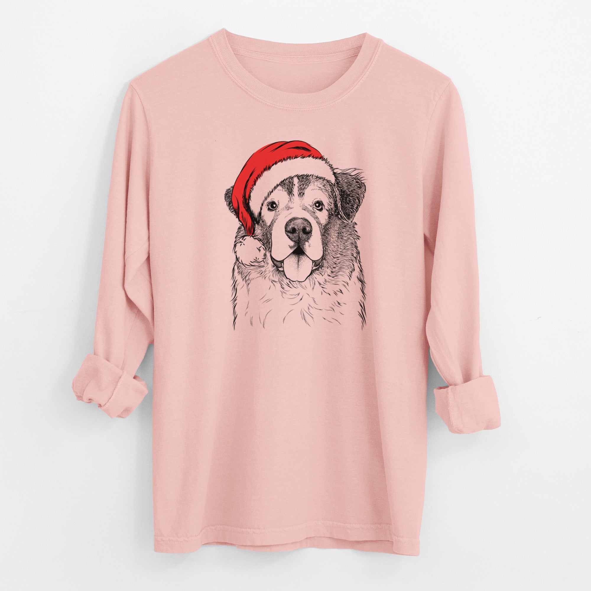 Santa Dilly the Saint Bernard - Men's Heavyweight 100% Cotton Long Sleeve