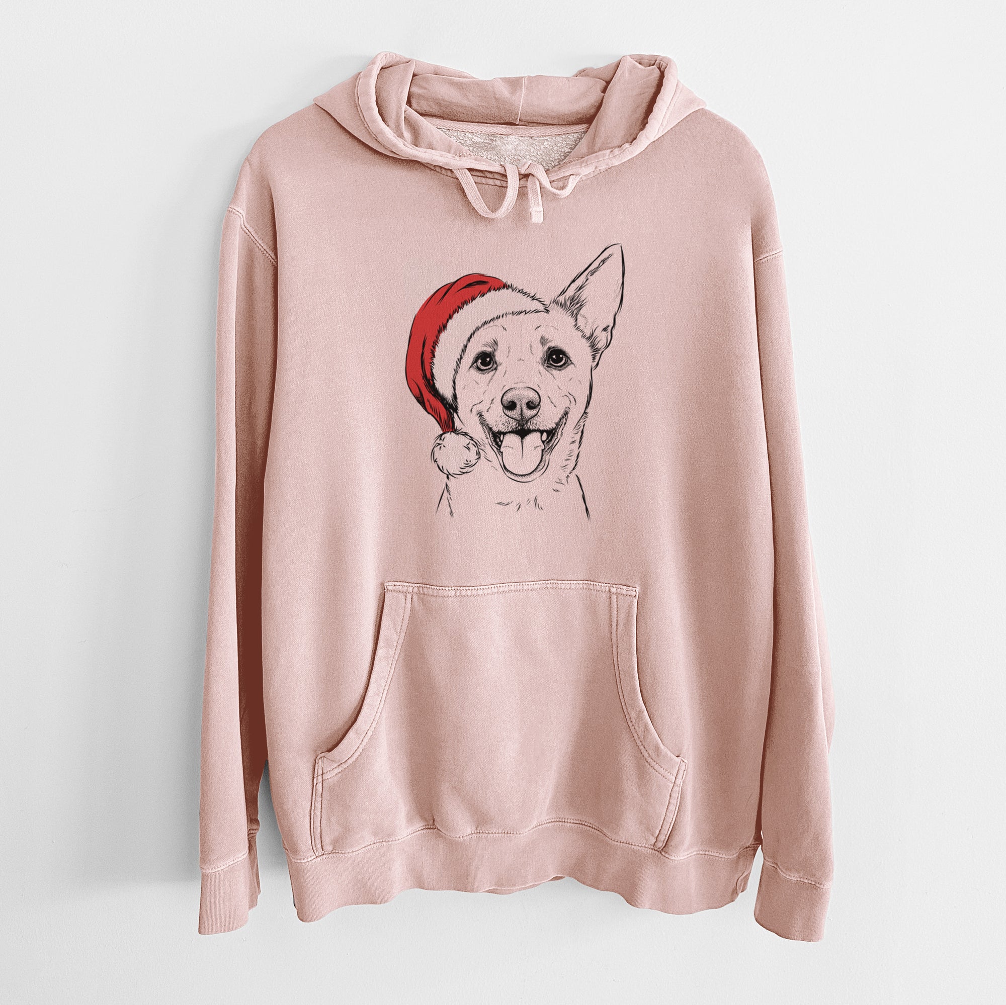 Santa Hat Dinghy the Mixed Breed - Unisex Pigment Dyed Hoodie