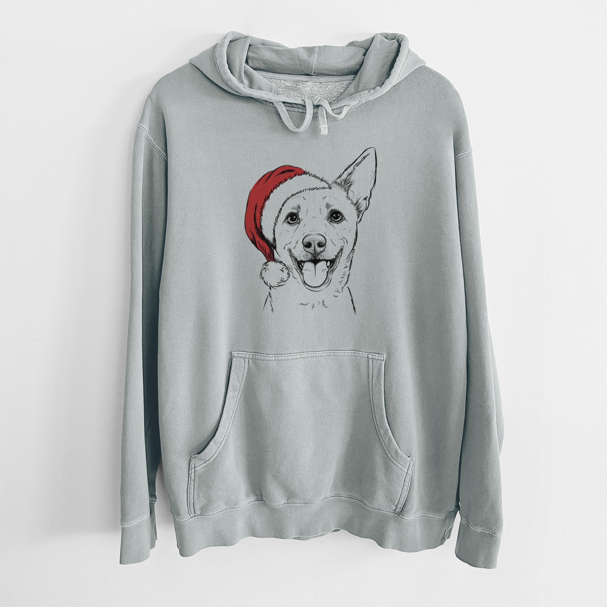 Santa Hat Dinghy the Mixed Breed - Unisex Pigment Dyed Hoodie