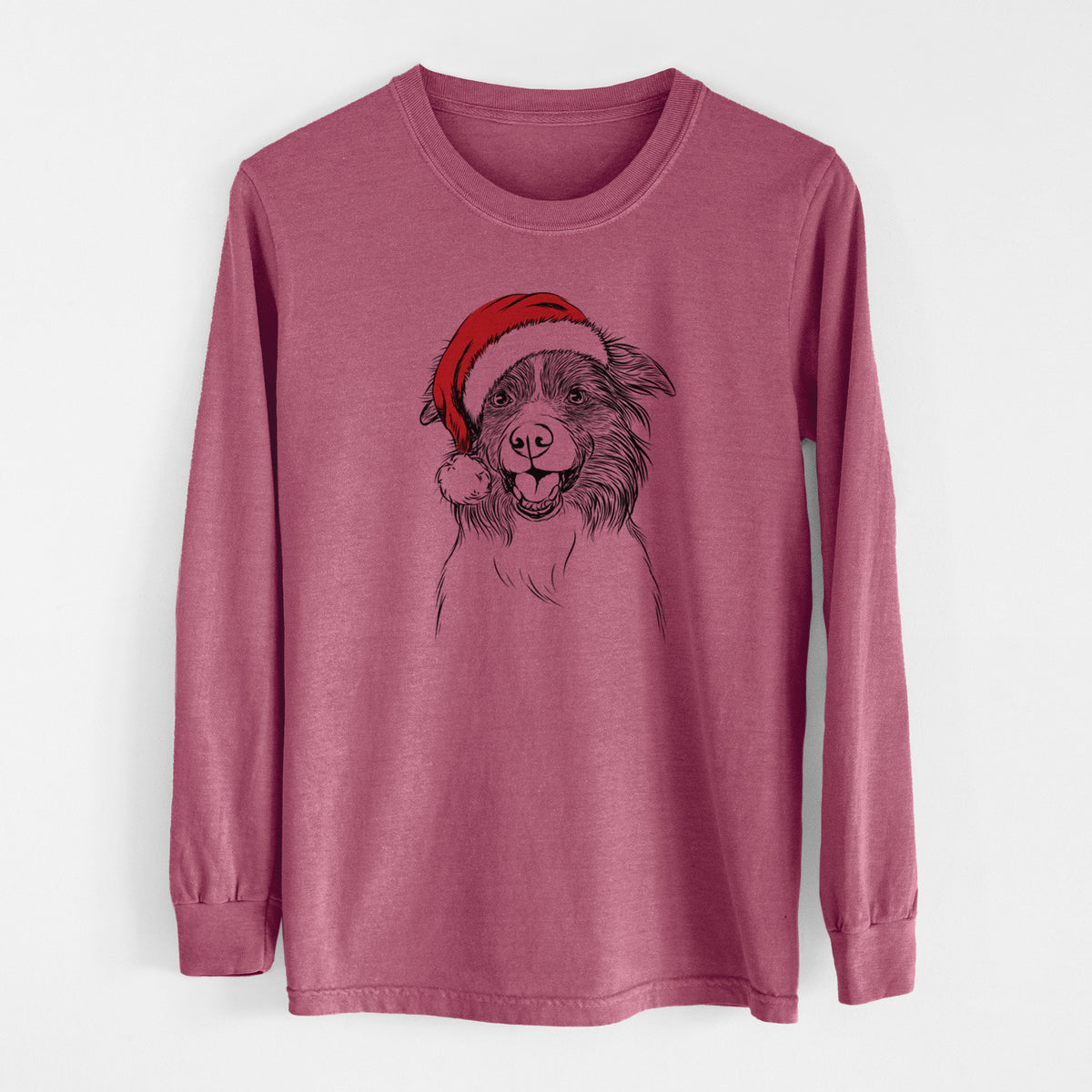 Santa Dizzy the Border Collie - Men&#39;s Heavyweight 100% Cotton Long Sleeve