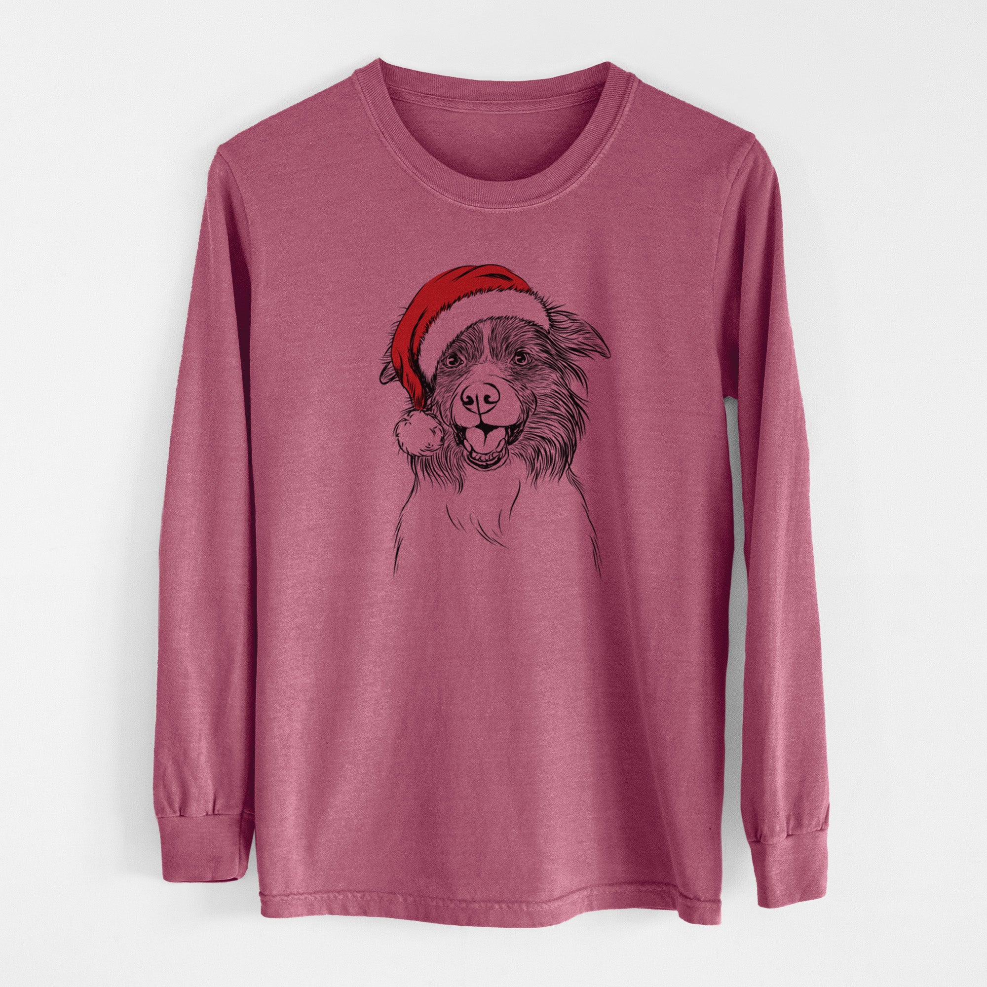 Santa Dizzy the Border Collie - Men's Heavyweight 100% Cotton Long Sleeve