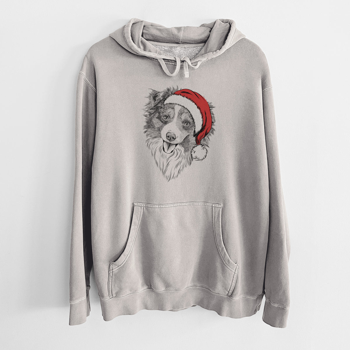 Santa Hat Doc the Mini Aussie - Unisex Pigment Dyed Hoodie