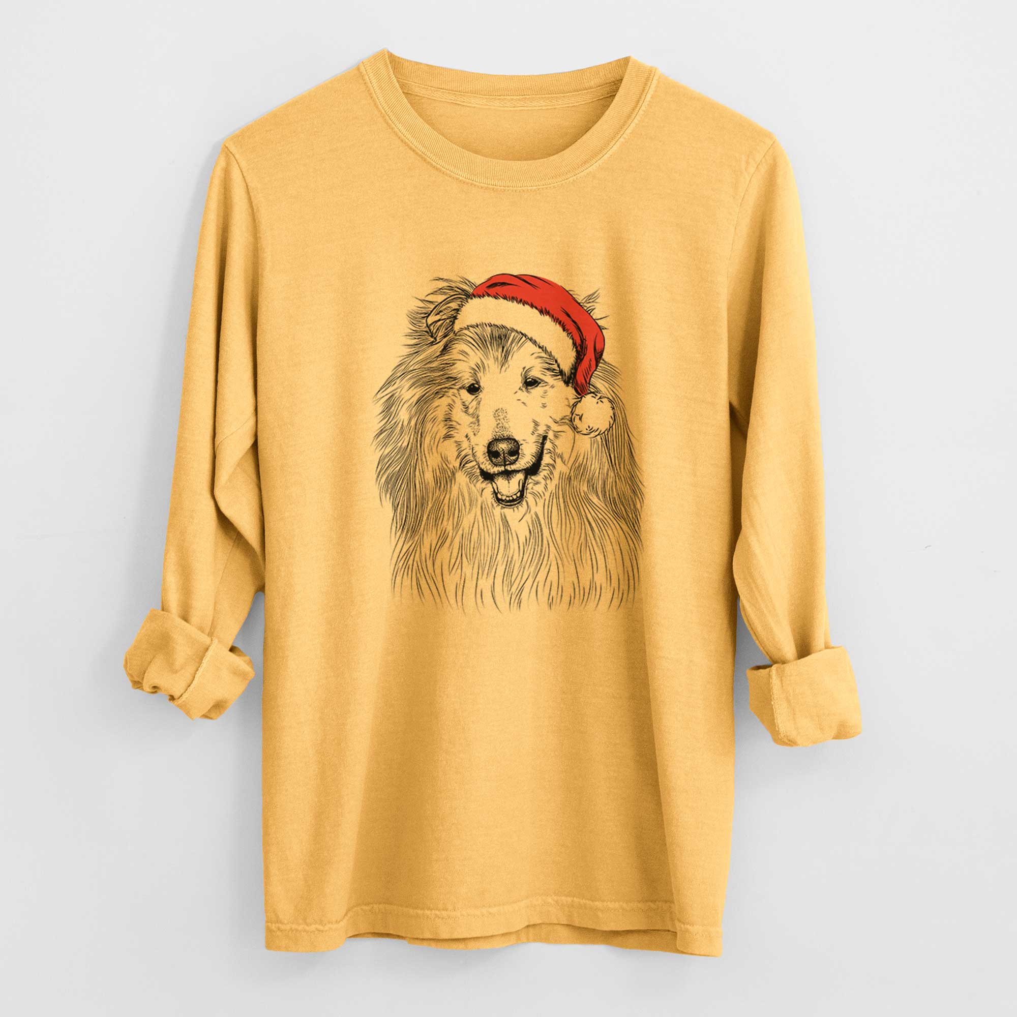 Santa Donnan the Rough Collie - Men's Heavyweight 100% Cotton Long Sleeve