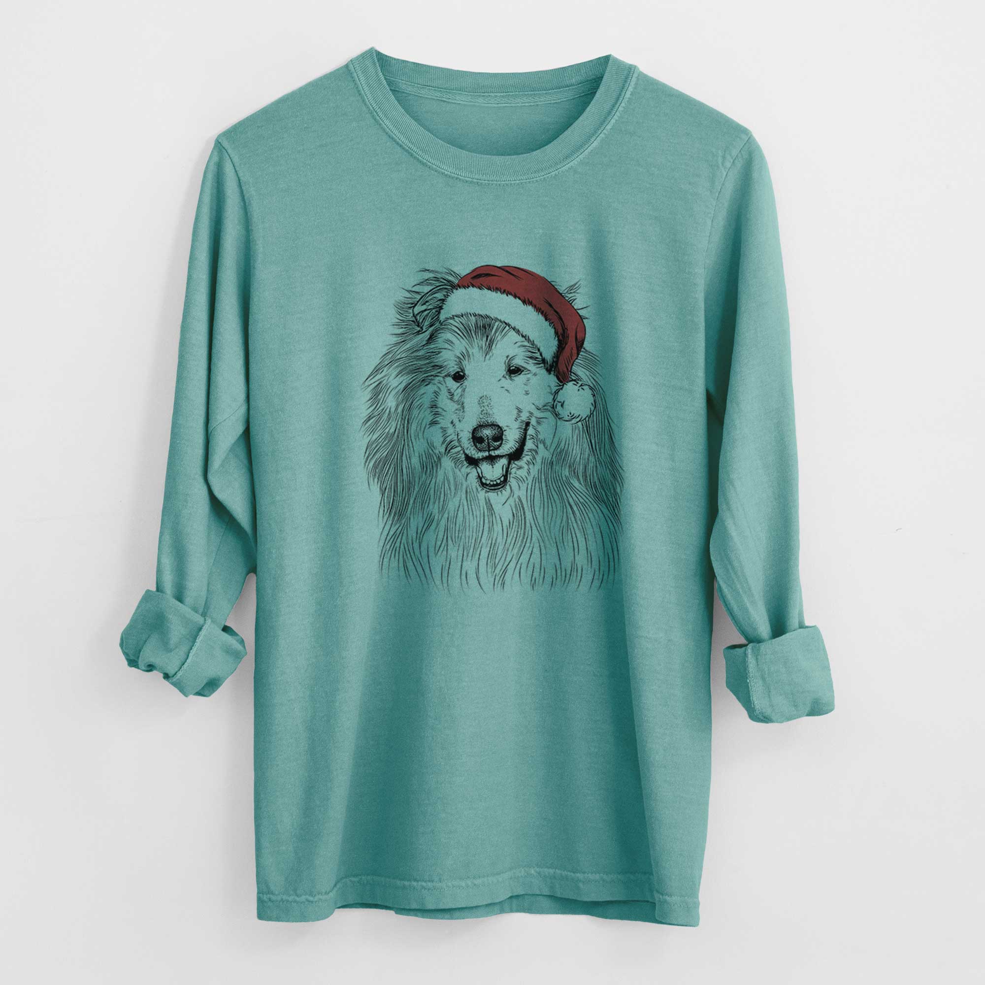 Santa Donnan the Rough Collie - Men's Heavyweight 100% Cotton Long Sleeve