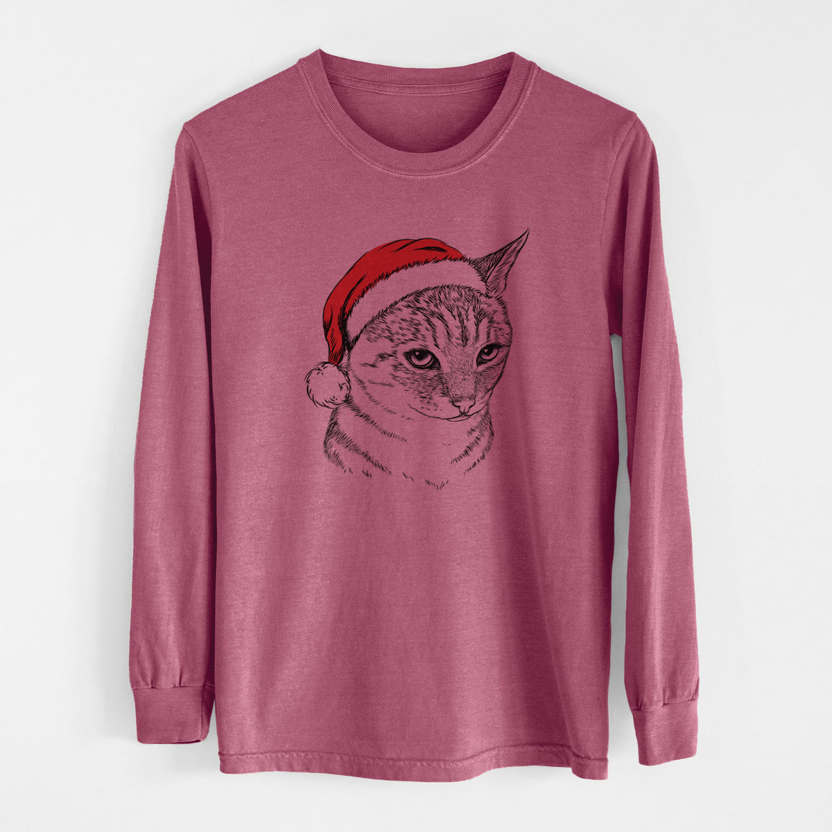 Santa Dora the Tabby Cat - Men&#39;s Heavyweight 100% Cotton Long Sleeve