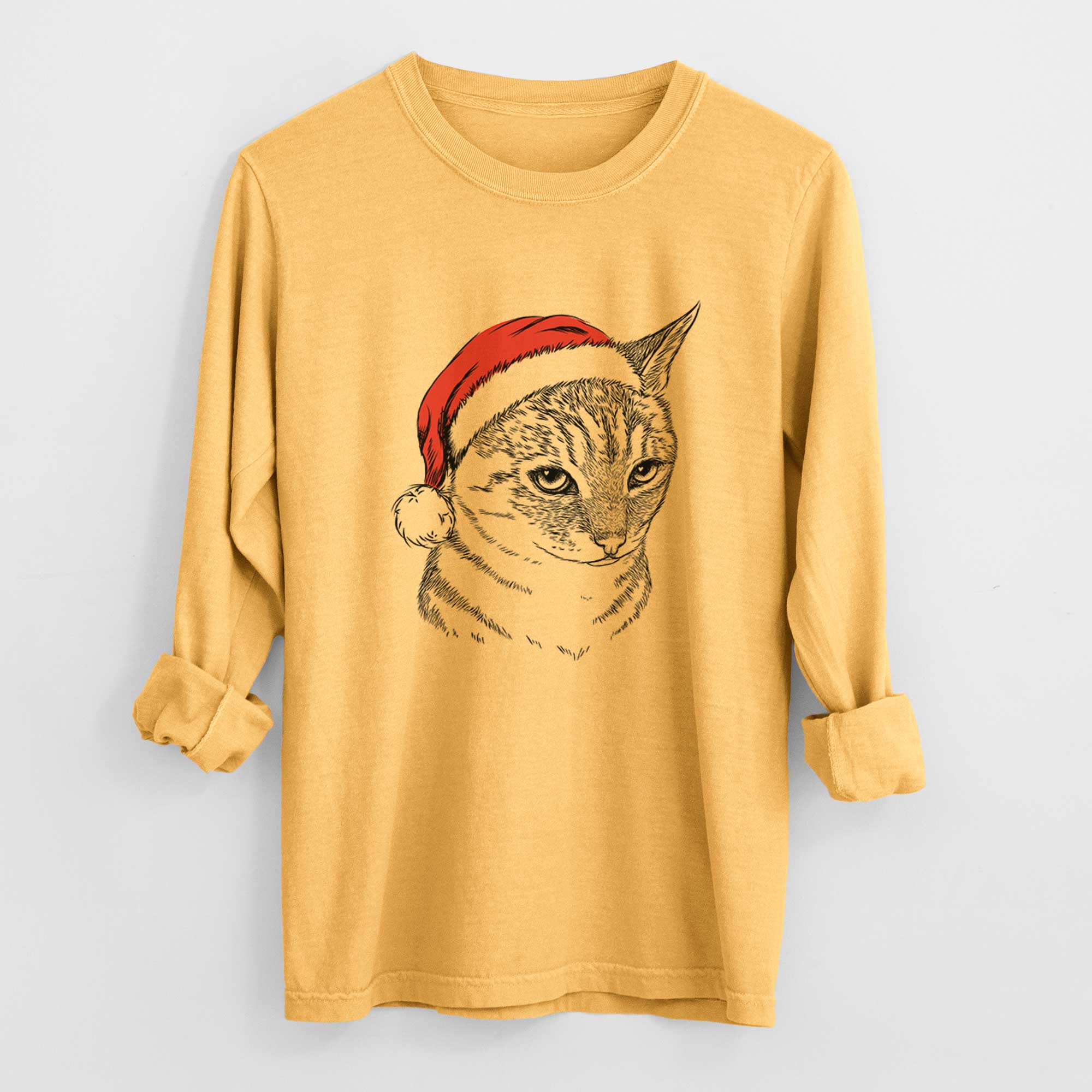 Santa Dora the Tabby Cat - Men's Heavyweight 100% Cotton Long Sleeve