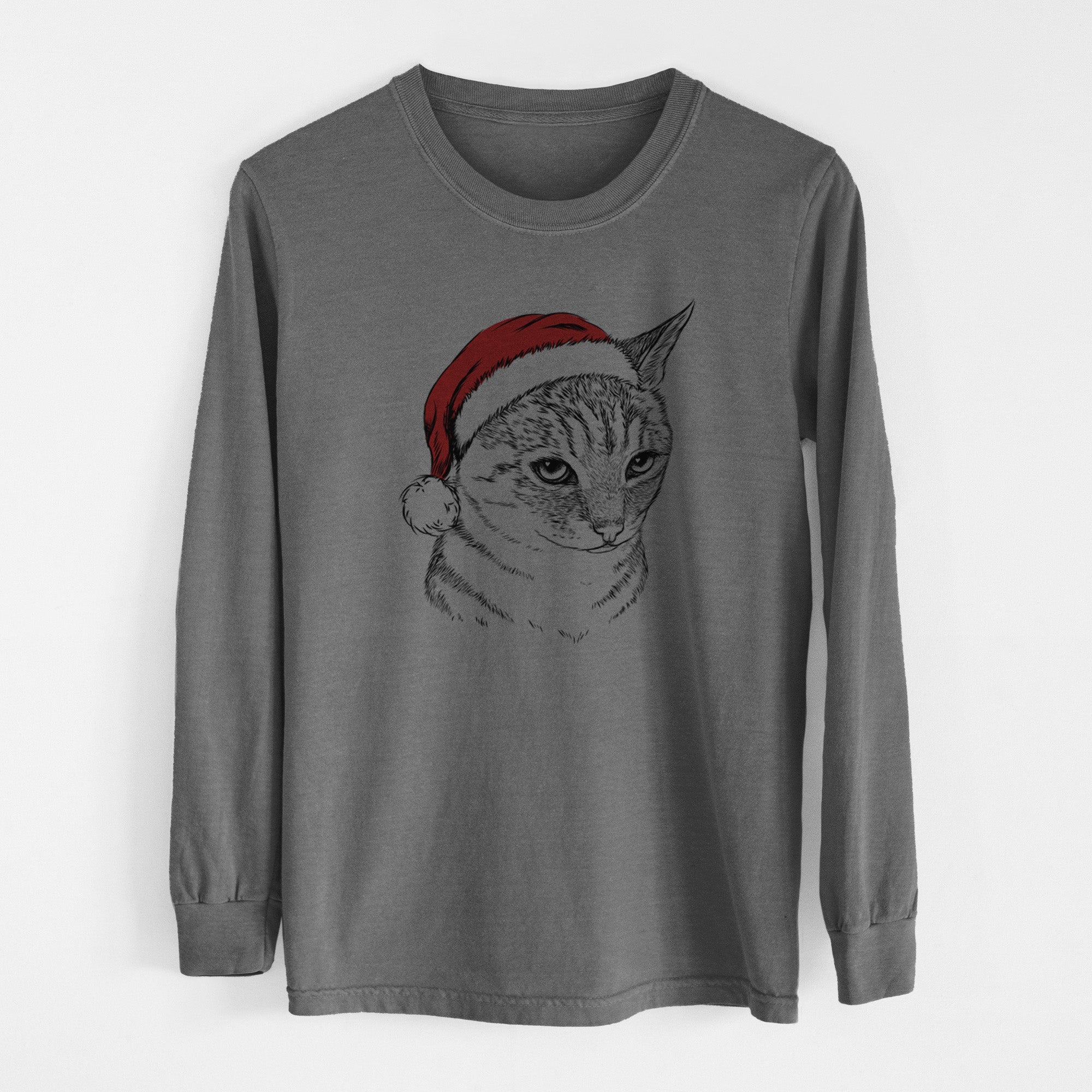 Santa Dora the Tabby Cat - Men's Heavyweight 100% Cotton Long Sleeve