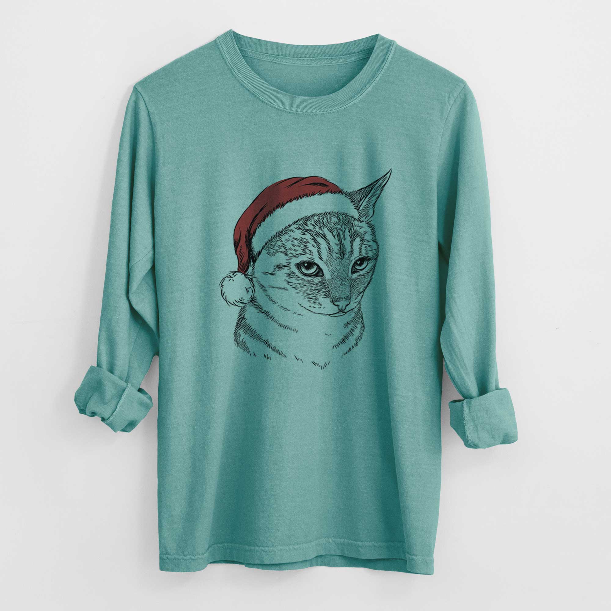 Santa Dora the Tabby Cat - Men's Heavyweight 100% Cotton Long Sleeve