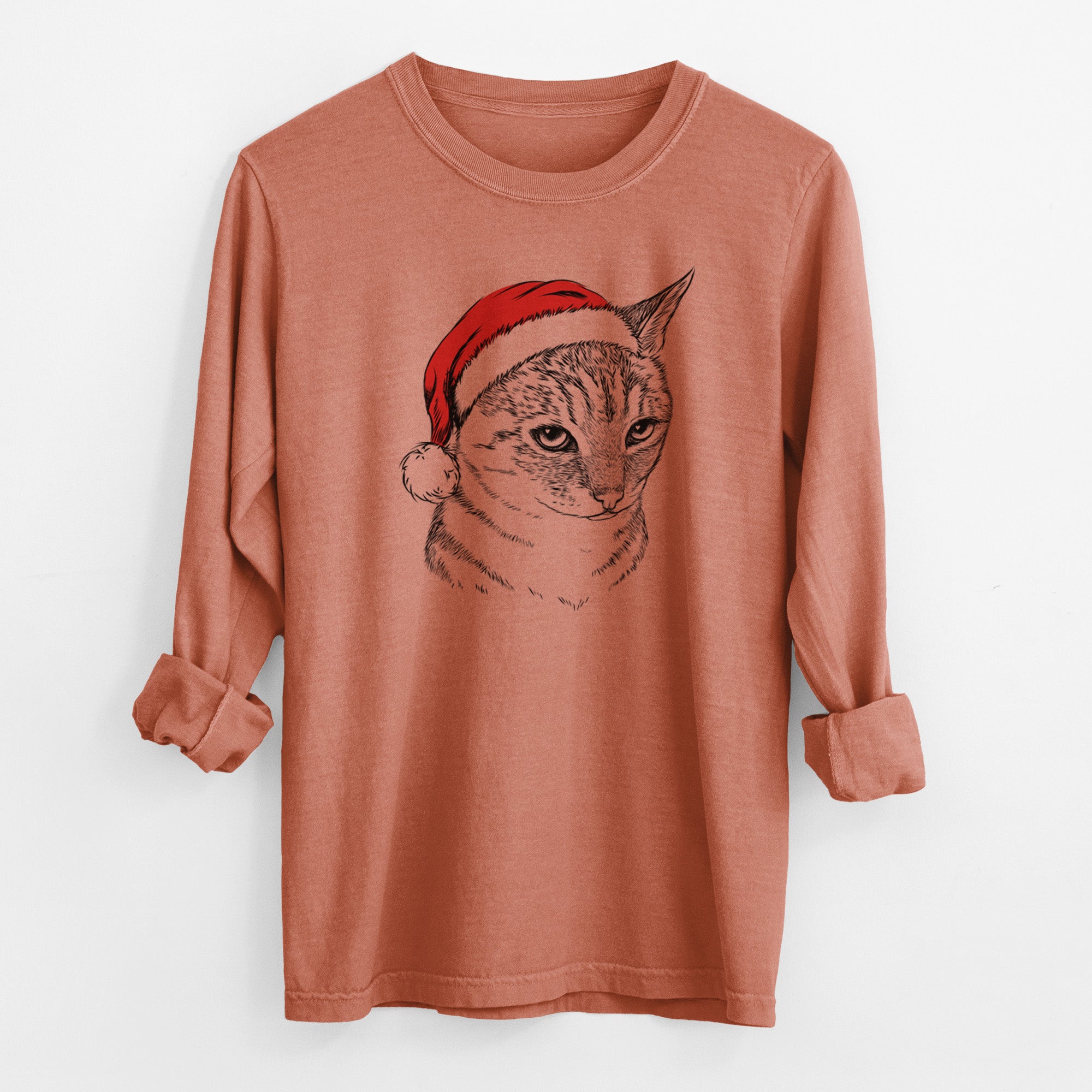 Santa Dora the Tabby Cat - Men's Heavyweight 100% Cotton Long Sleeve