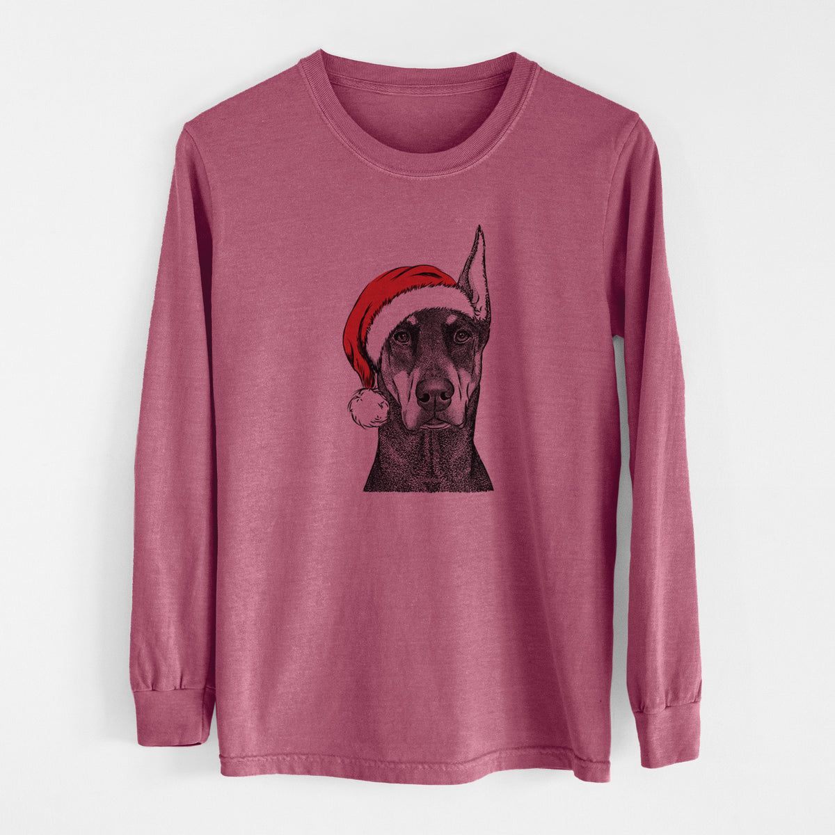 Santa Drake the Doberman Pinscher - Men's Heavyweight 100% Cotton Long Sleeve