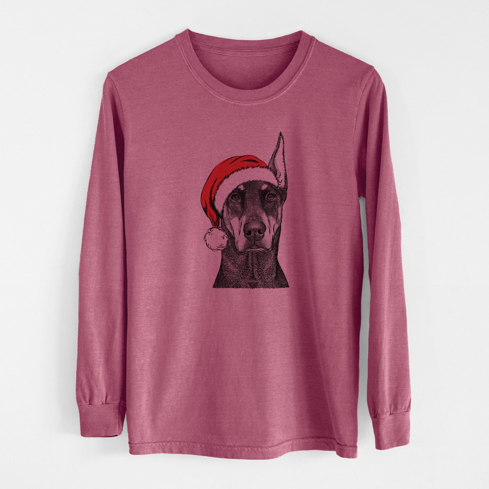 Santa Drake the Doberman Pinscher - Men's Heavyweight 100% Cotton Long Sleeve