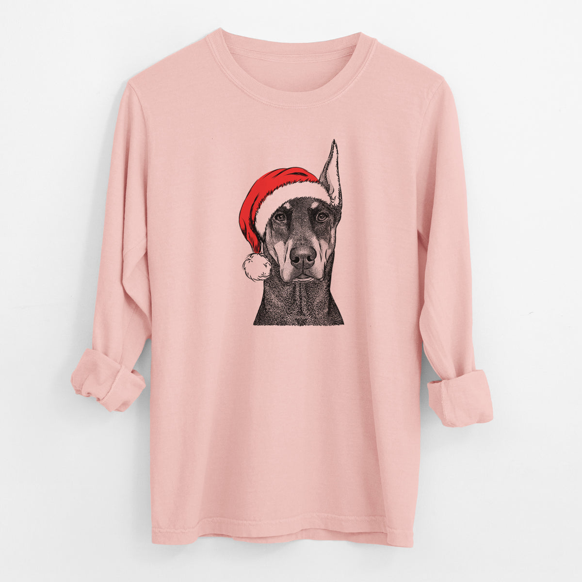 Santa Drake the Doberman Pinscher - Men's Heavyweight 100% Cotton Long Sleeve