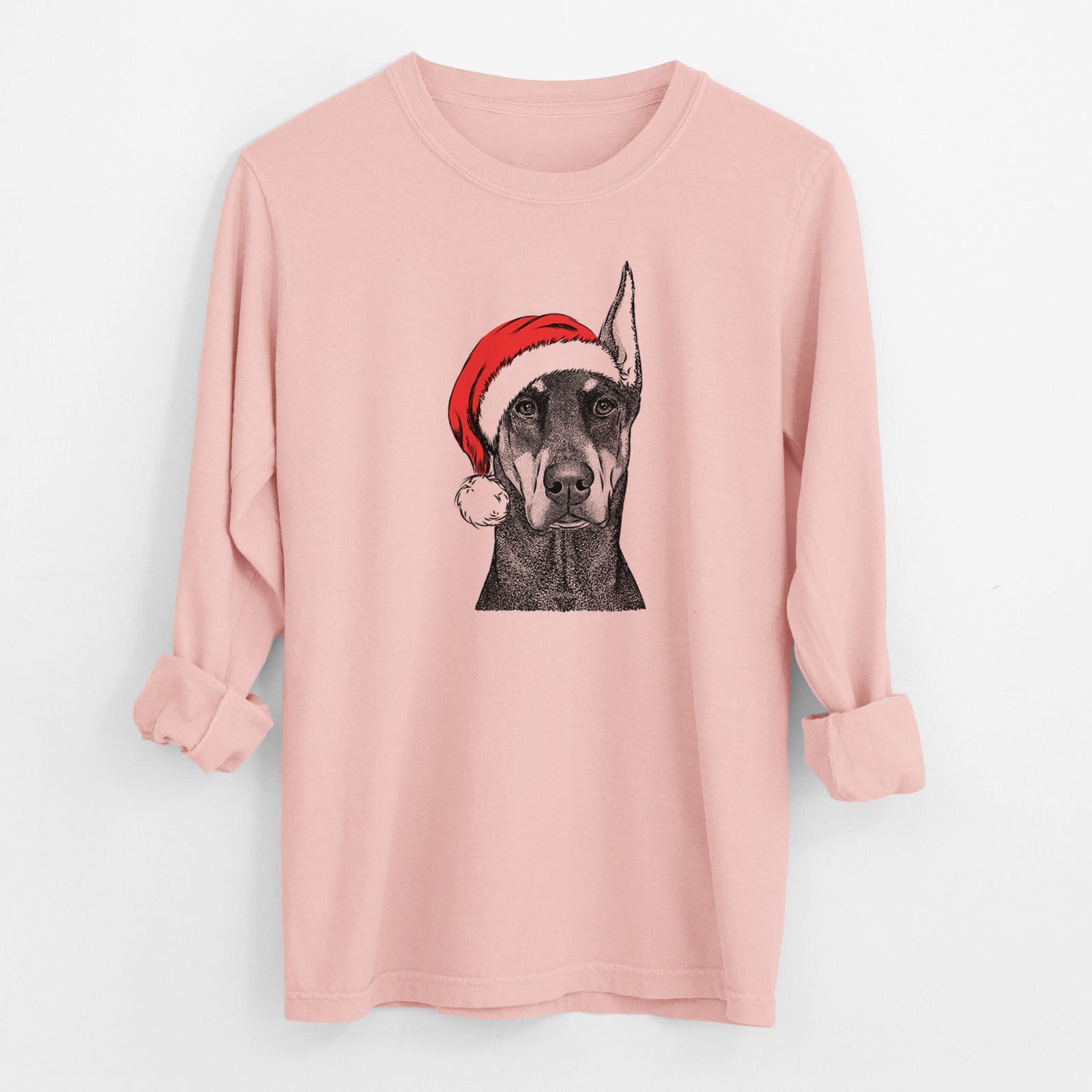Santa Drake the Doberman Pinscher - Men's Heavyweight 100% Cotton Long Sleeve