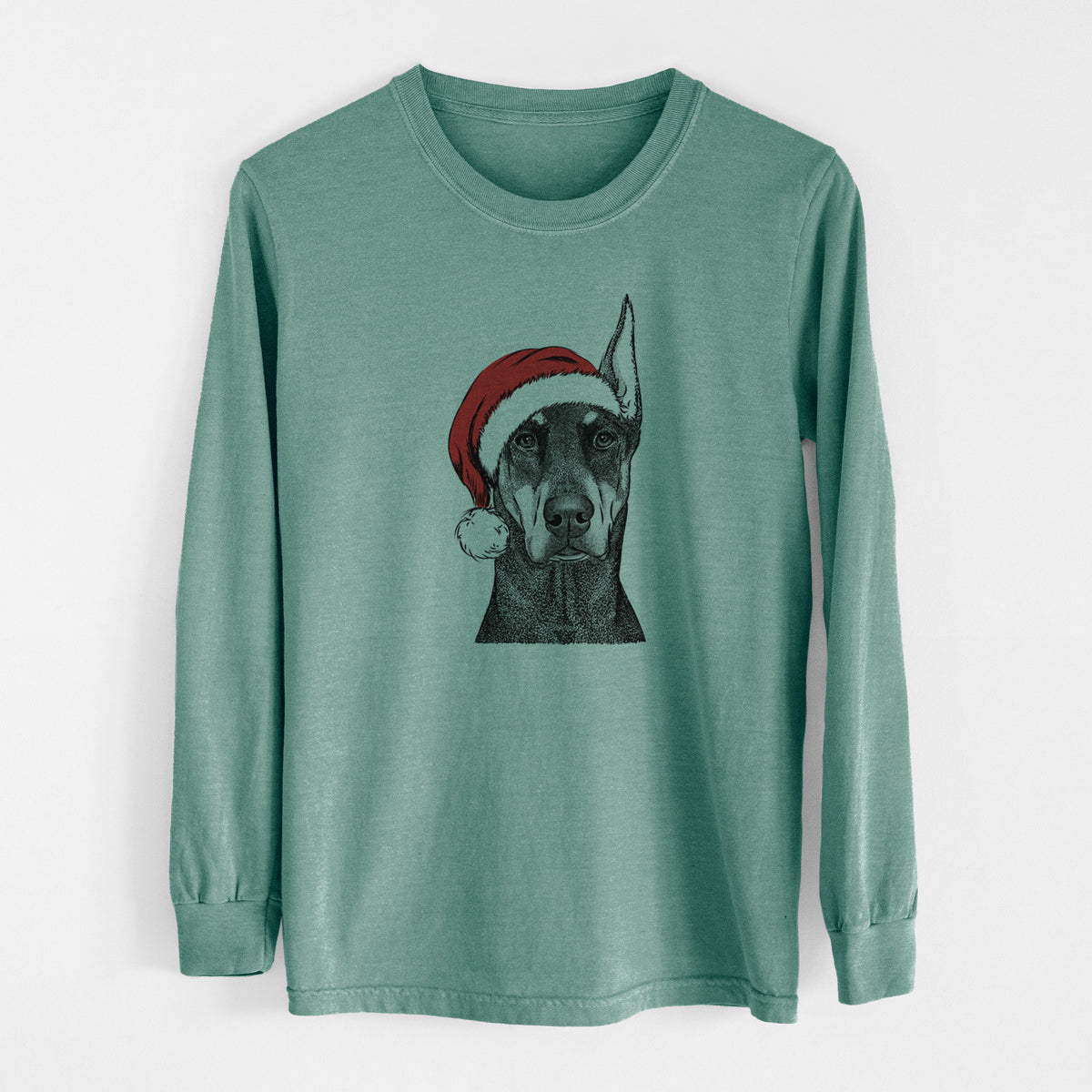 Santa Drake the Doberman Pinscher - Men's Heavyweight 100% Cotton Long Sleeve