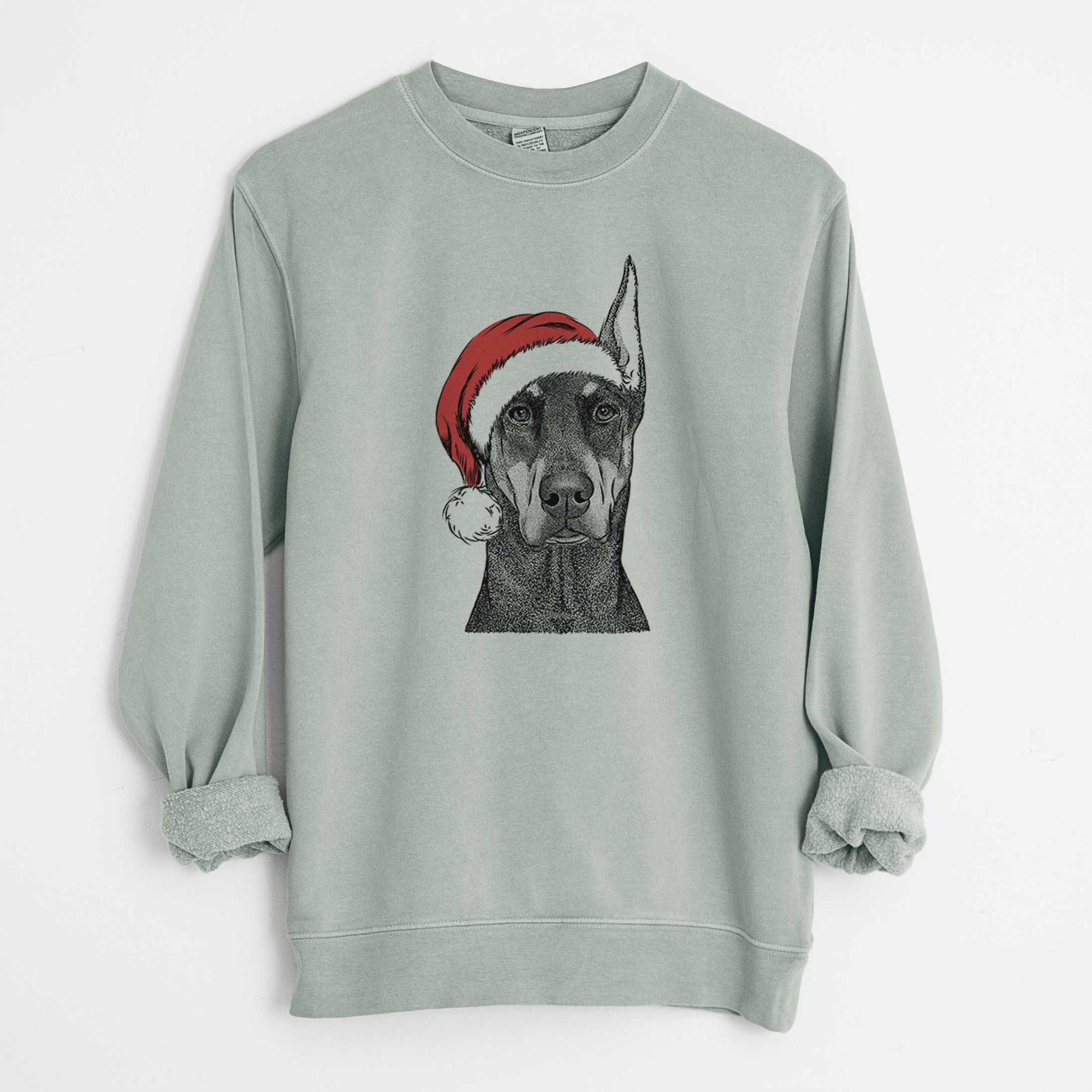 Santa Drake the Doberman Pinscher - Unisex Pigment Dyed Crew Sweatshirt