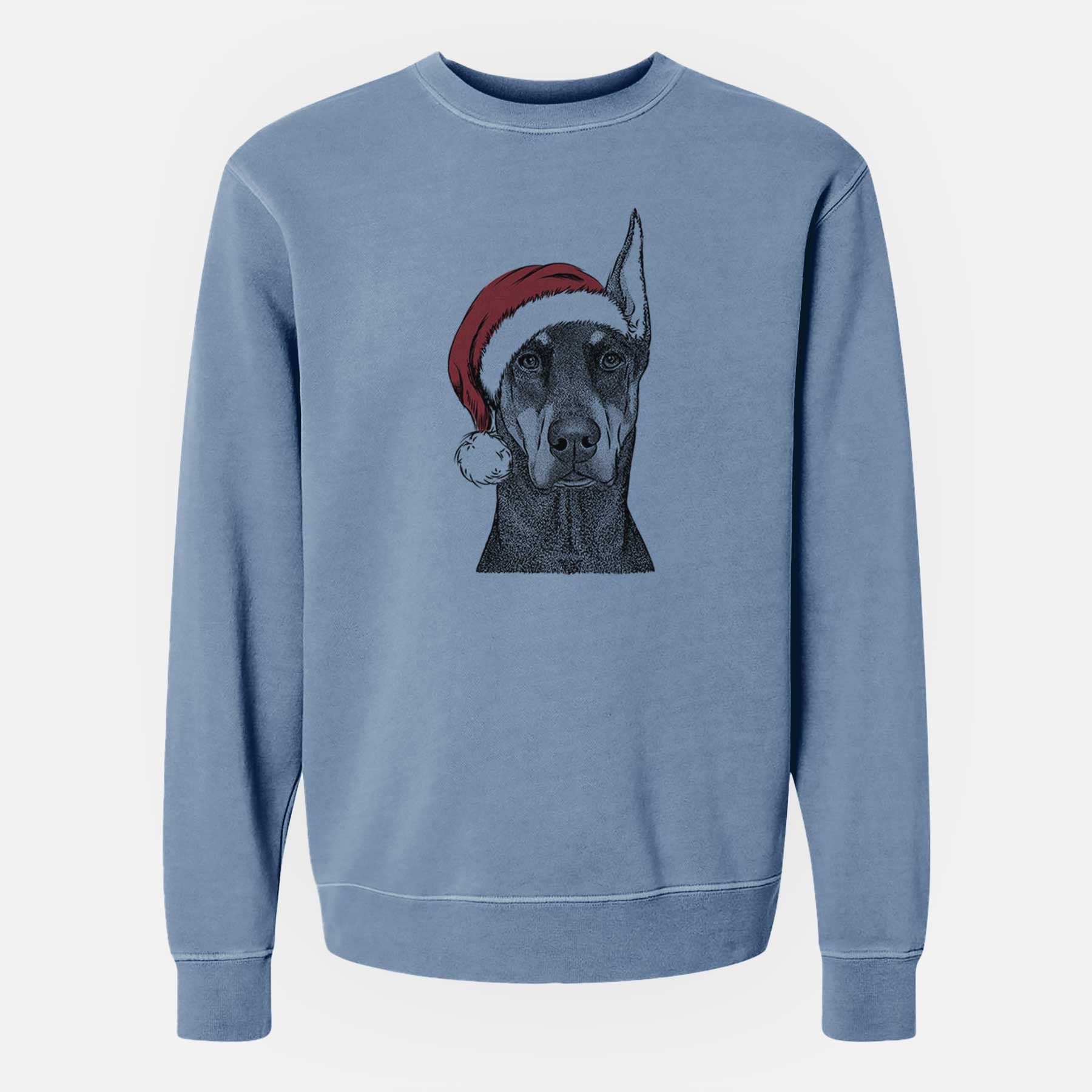 Santa Drake the Doberman Pinscher - Unisex Pigment Dyed Crew Sweatshirt