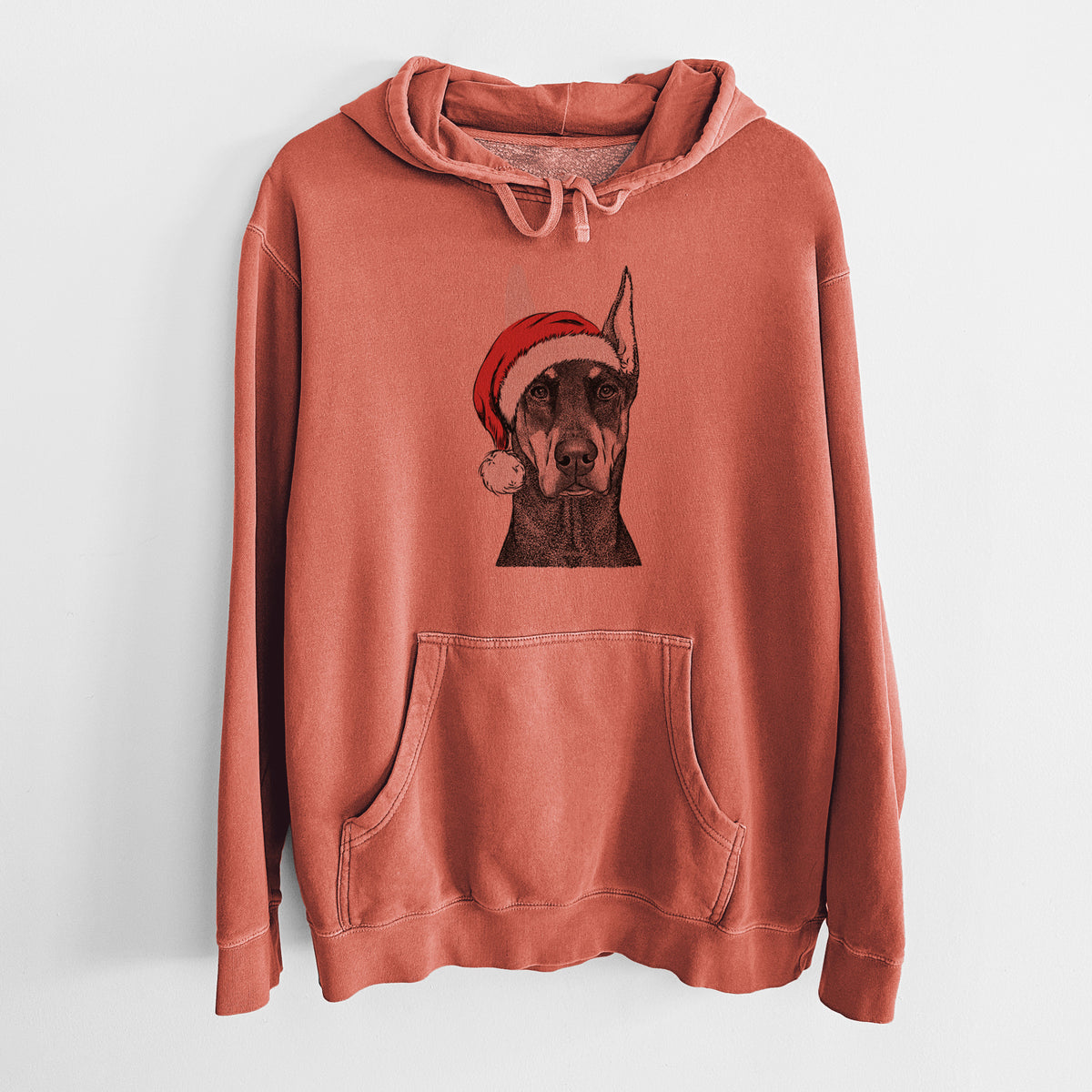 Santa Hat Drake the Doberman Pinscher - Unisex Pigment Dyed Hoodie