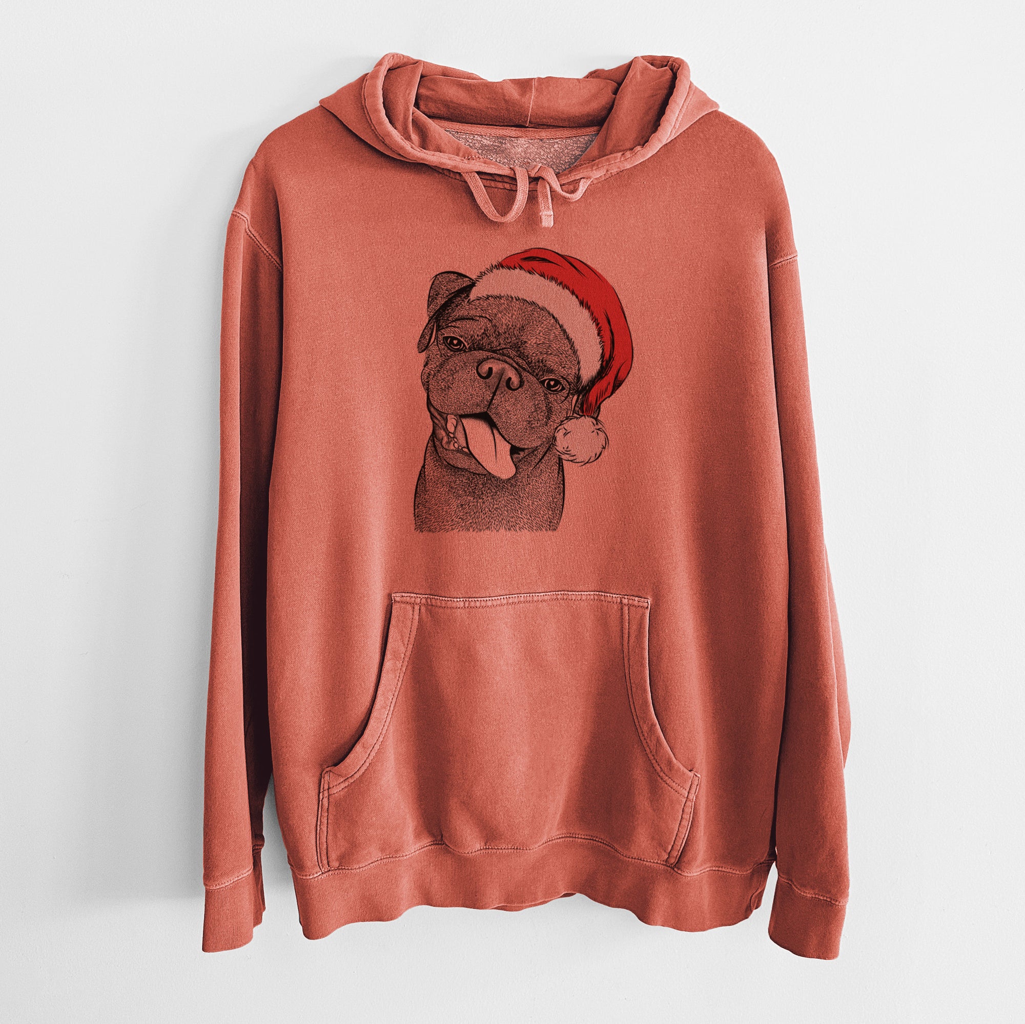 Santa Hat Dudley Danger the Pug - Unisex Pigment Dyed Hoodie