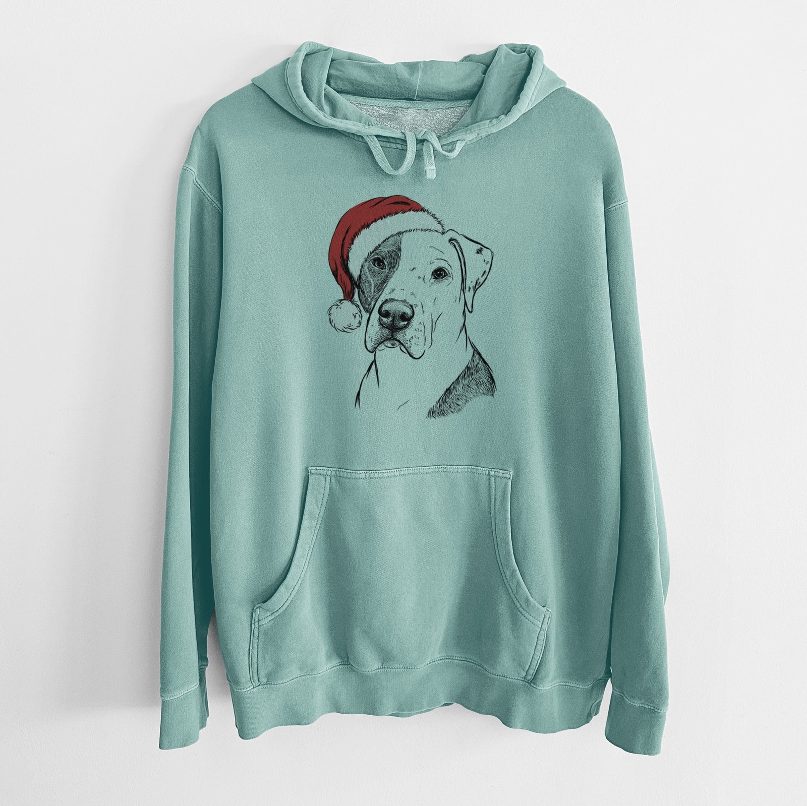 Santa Hat Duke the American Staffordshire Terrier Mix - Unisex Pigment Dyed Hoodie