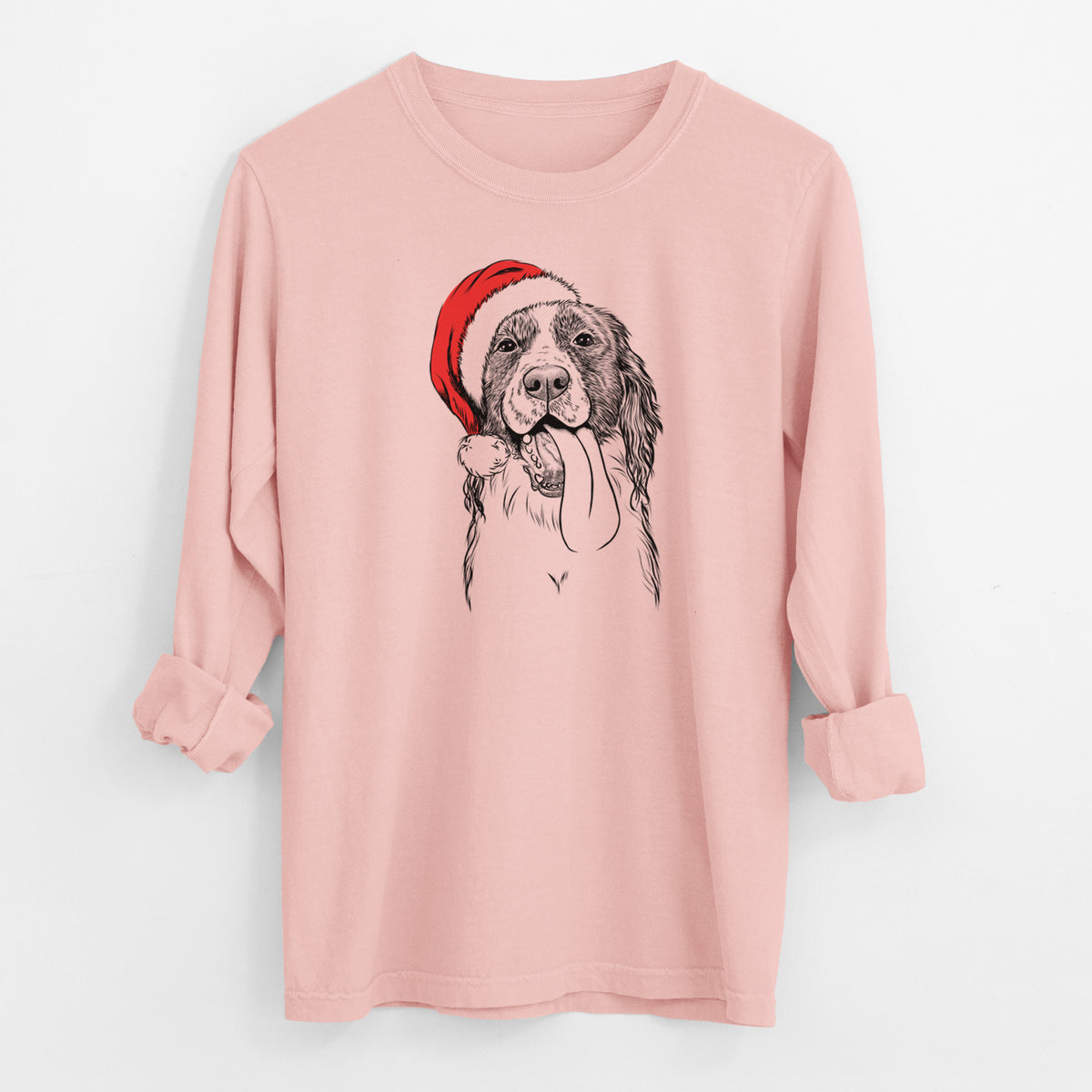 Santa Duke the English Springer Spaniel - Men's Heavyweight 100% Cotton Long Sleeve