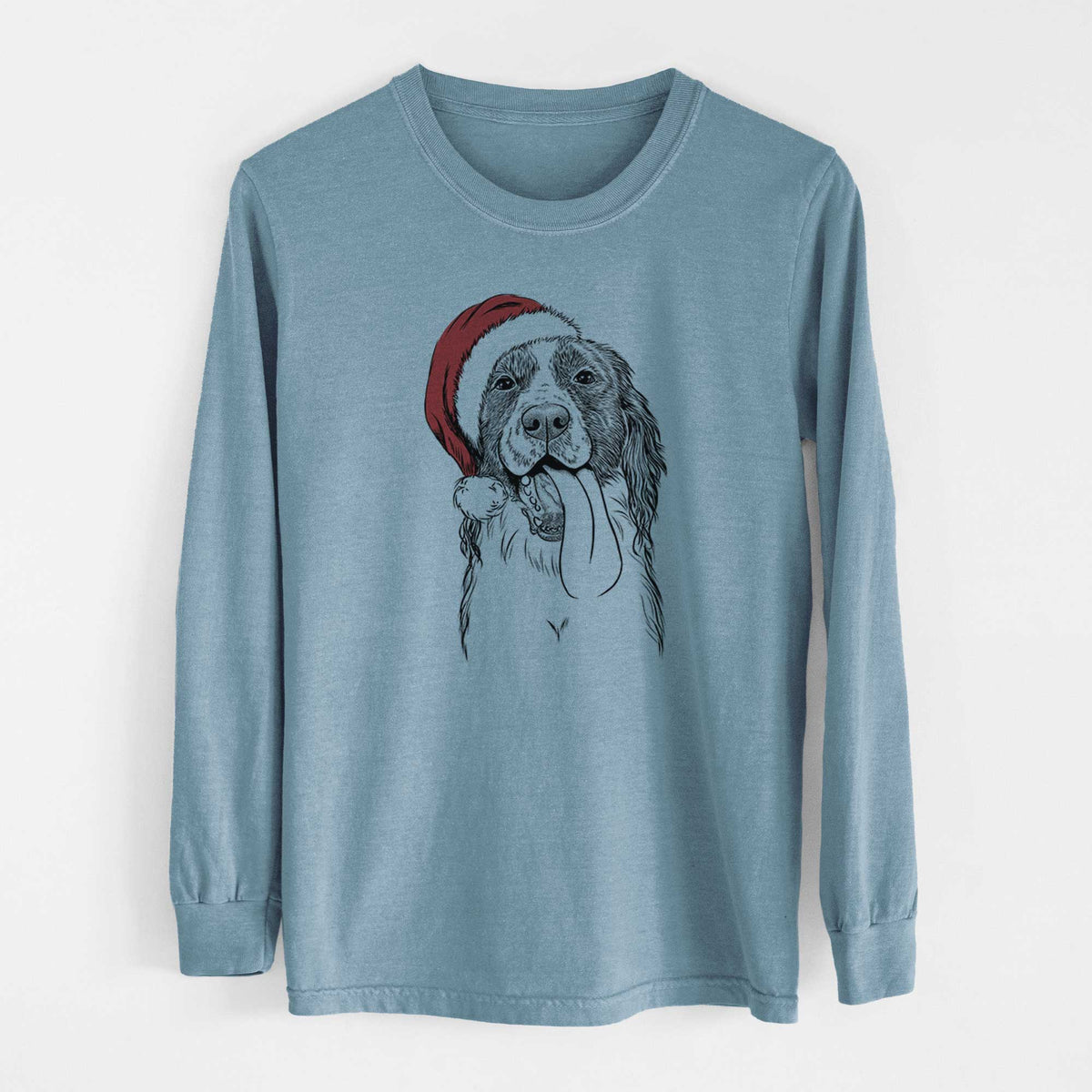 Santa Duke the English Springer Spaniel - Men's Heavyweight 100% Cotton Long Sleeve