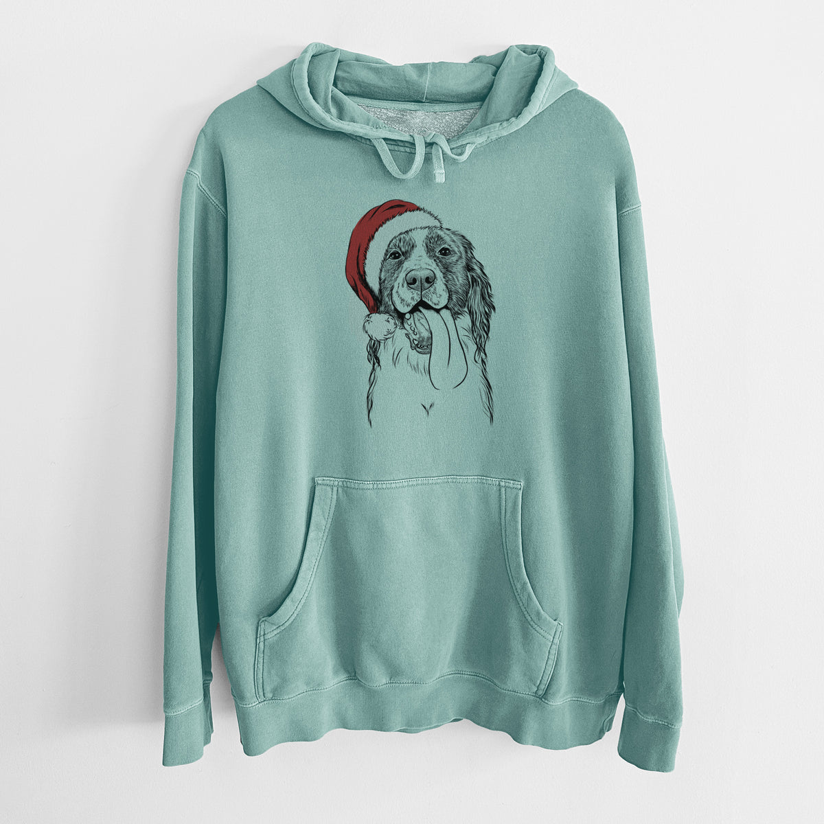 Santa Hat Duke the English Springer Spaniel - Unisex Pigment Dyed Hoodie