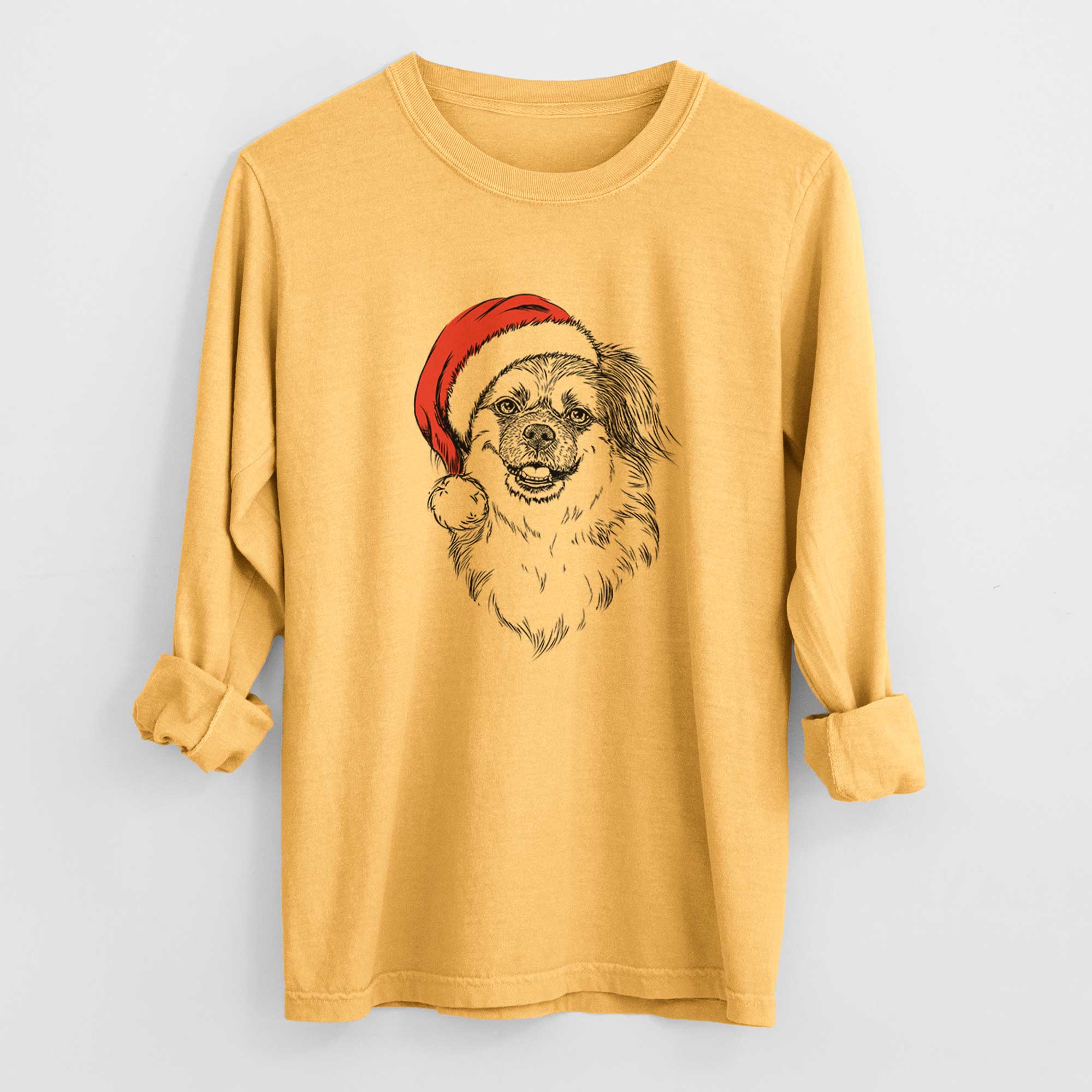 Santa Ed the Tibetan Spaniel - Men's Heavyweight 100% Cotton Long Sleeve