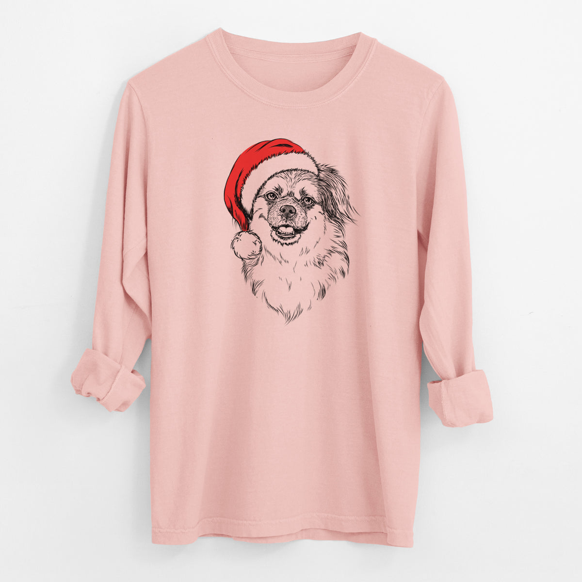 Santa Ed the Tibetan Spaniel - Men's Heavyweight 100% Cotton Long Sleeve