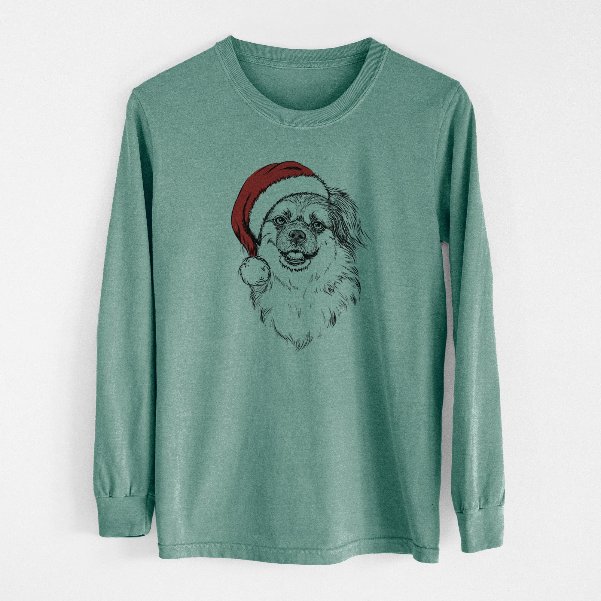 Santa Ed the Tibetan Spaniel - Men's Heavyweight 100% Cotton Long Sleeve