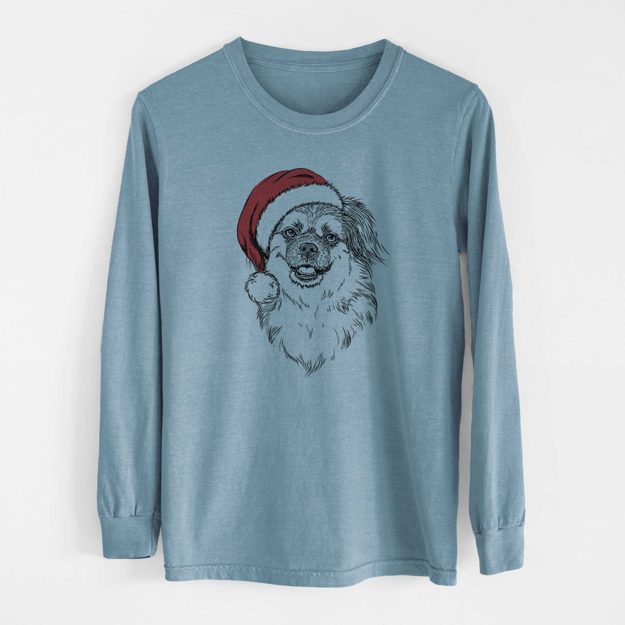 Santa Ed the Tibetan Spaniel - Men's Heavyweight 100% Cotton Long Sleeve