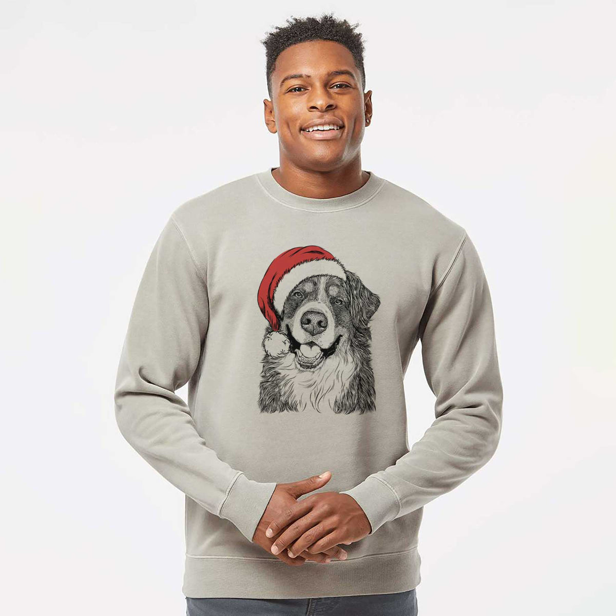 Santa Eiger the Bernese Mountain Dog - Unisex Pigment Dyed Crew Sweatshirt