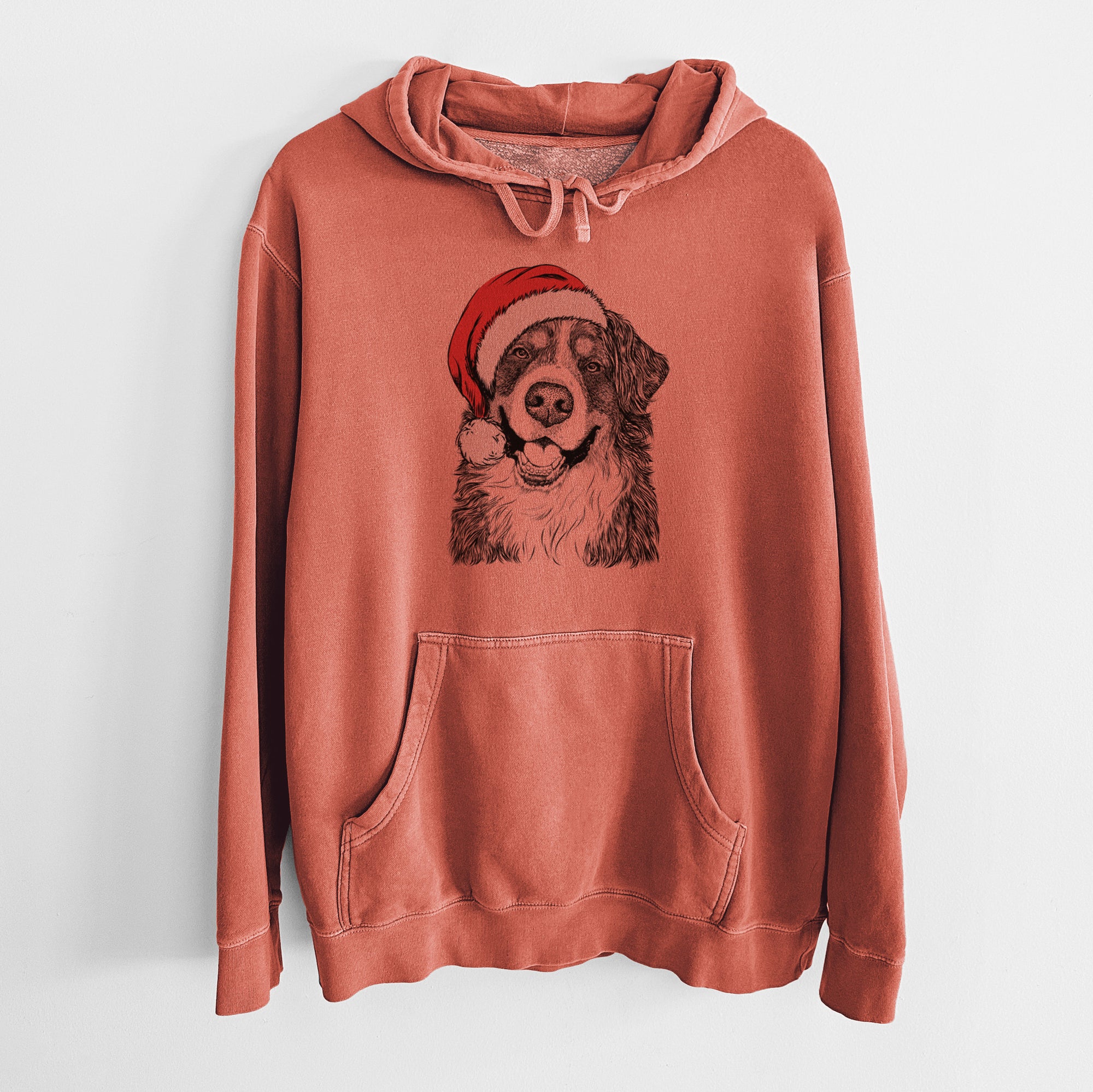 Santa Hat Eiger the Bernese Mountain Dog - Unisex Pigment Dyed Hoodie