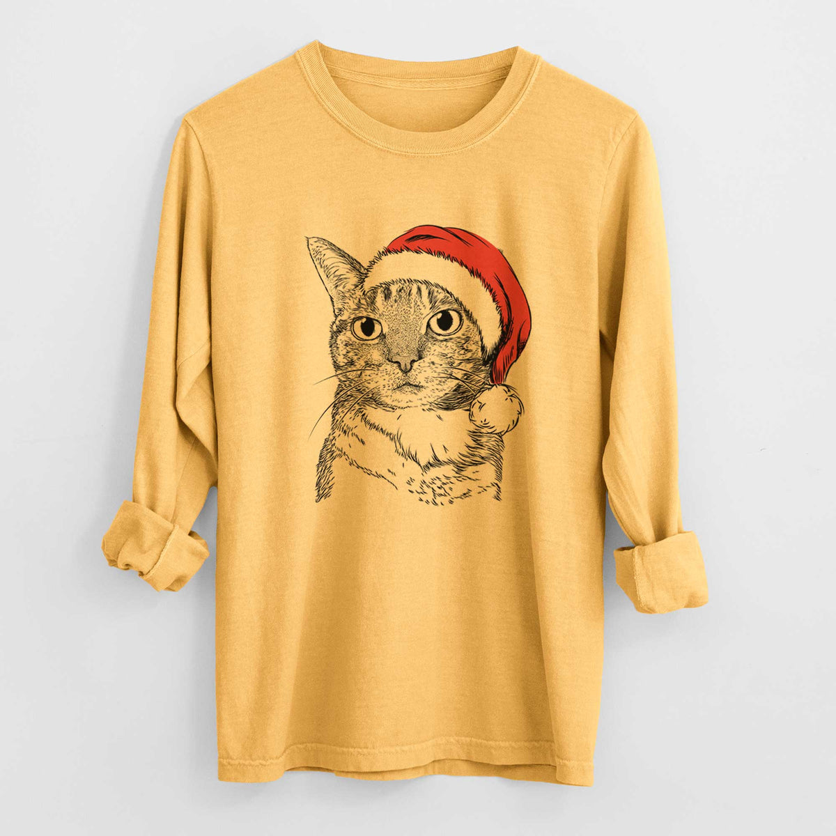Santa Eleanor the Domestic Shorthair Cat - Men's Heavyweight 100% Cotton Long Sleeve