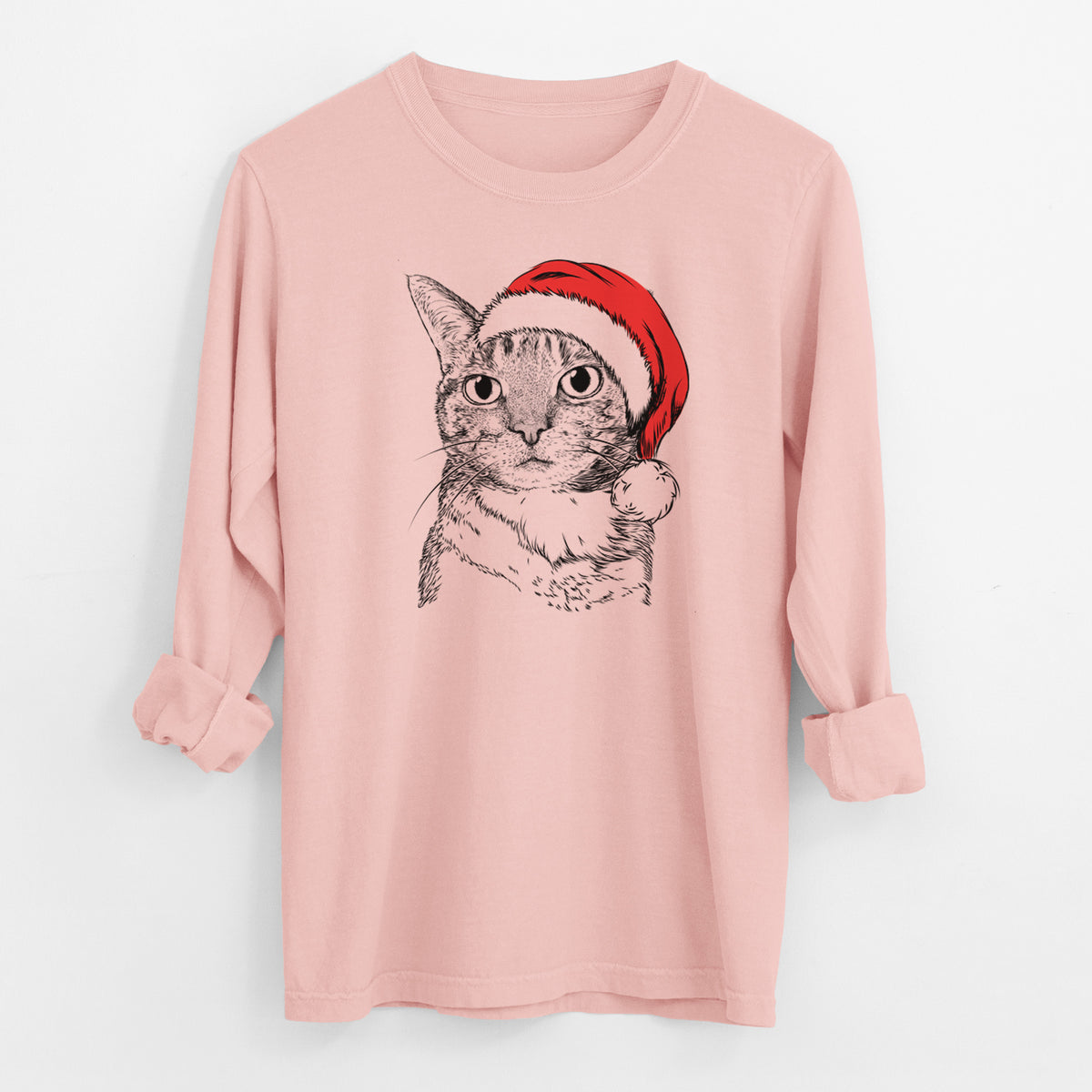 Santa Eleanor the Domestic Shorthair Cat - Men's Heavyweight 100% Cotton Long Sleeve