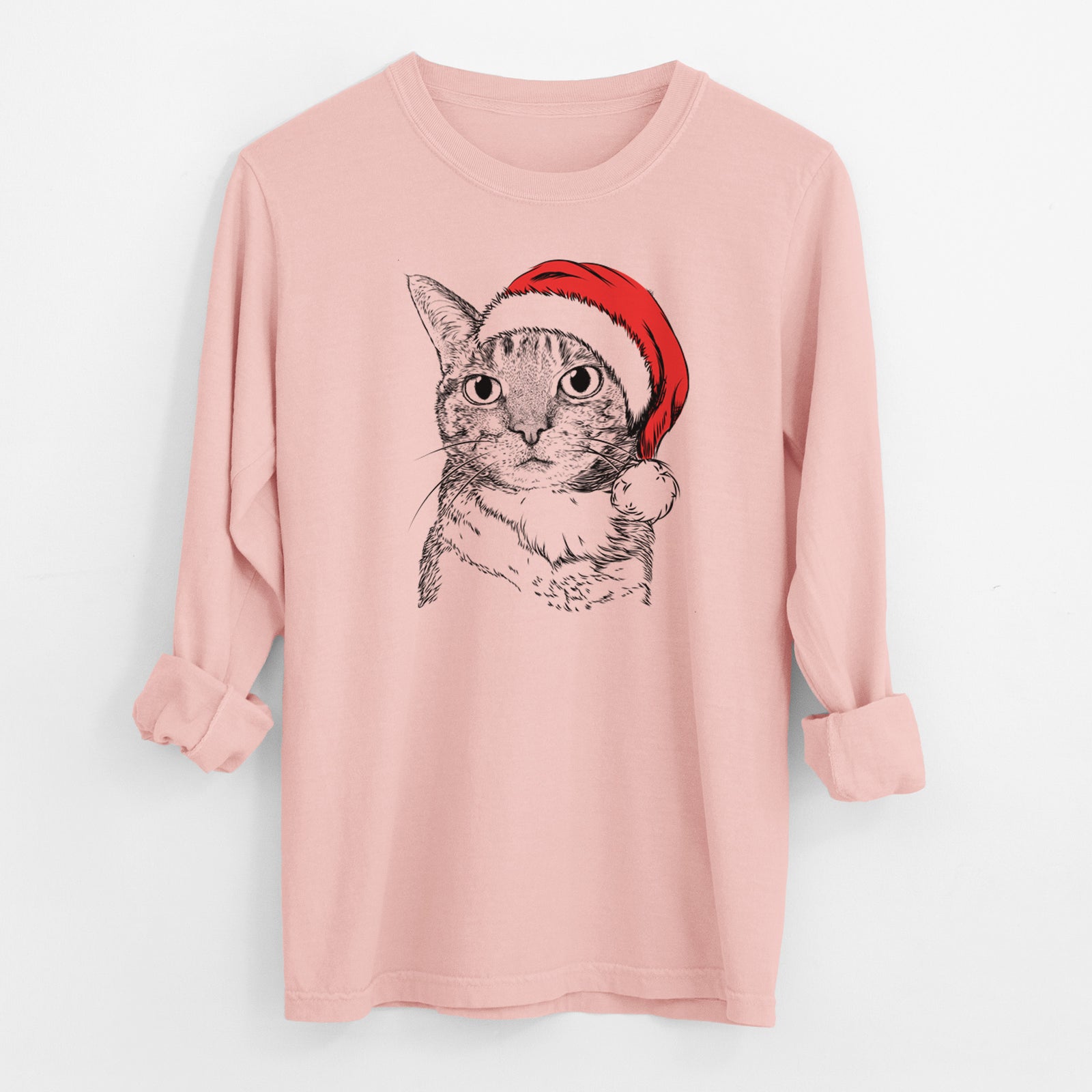 Santa Eleanor the Domestic Shorthair Cat - Men's Heavyweight 100% Cotton Long Sleeve