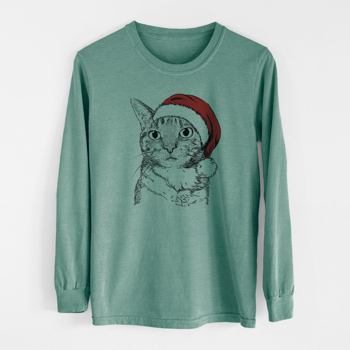Santa Eleanor the Domestic Shorthair Cat - Men's Heavyweight 100% Cotton Long Sleeve